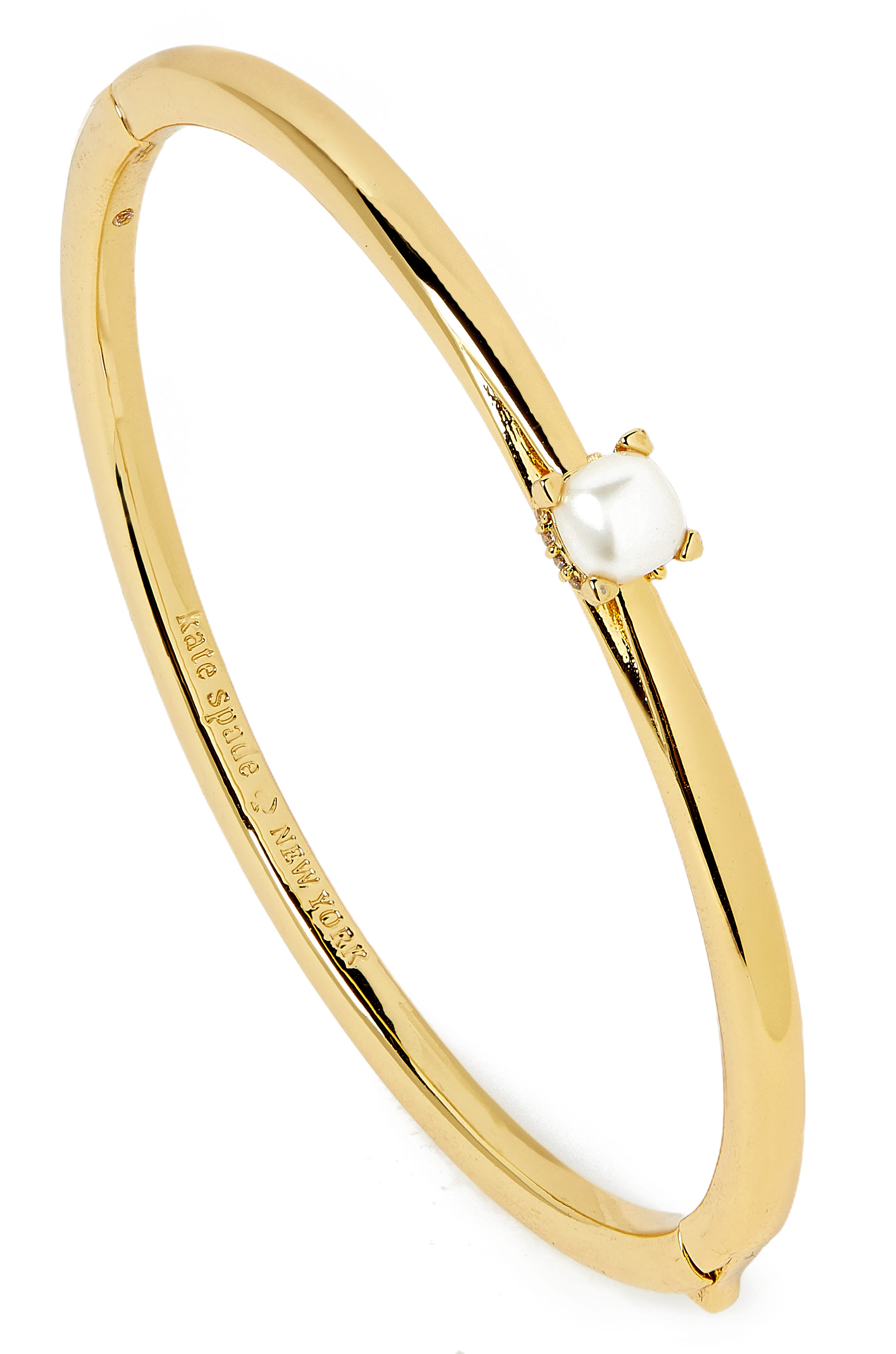 Little Luxuries Hinged Bangle, Plated Metal & Cubic Zirconia, Glass Pearl