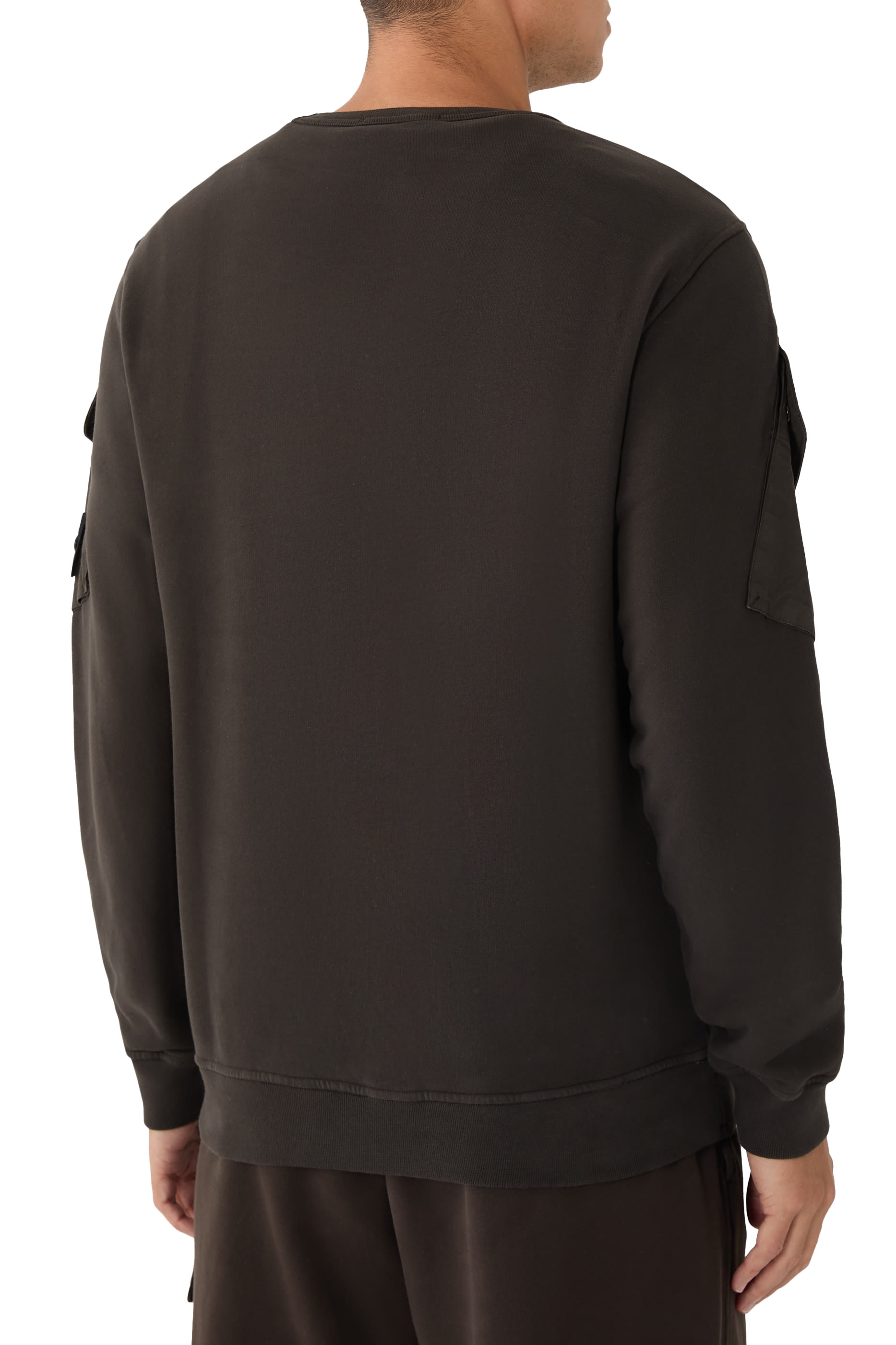 Brushed Organic Cotton Fleece Crewneck Sweatshirt with Sleeve Pockets
