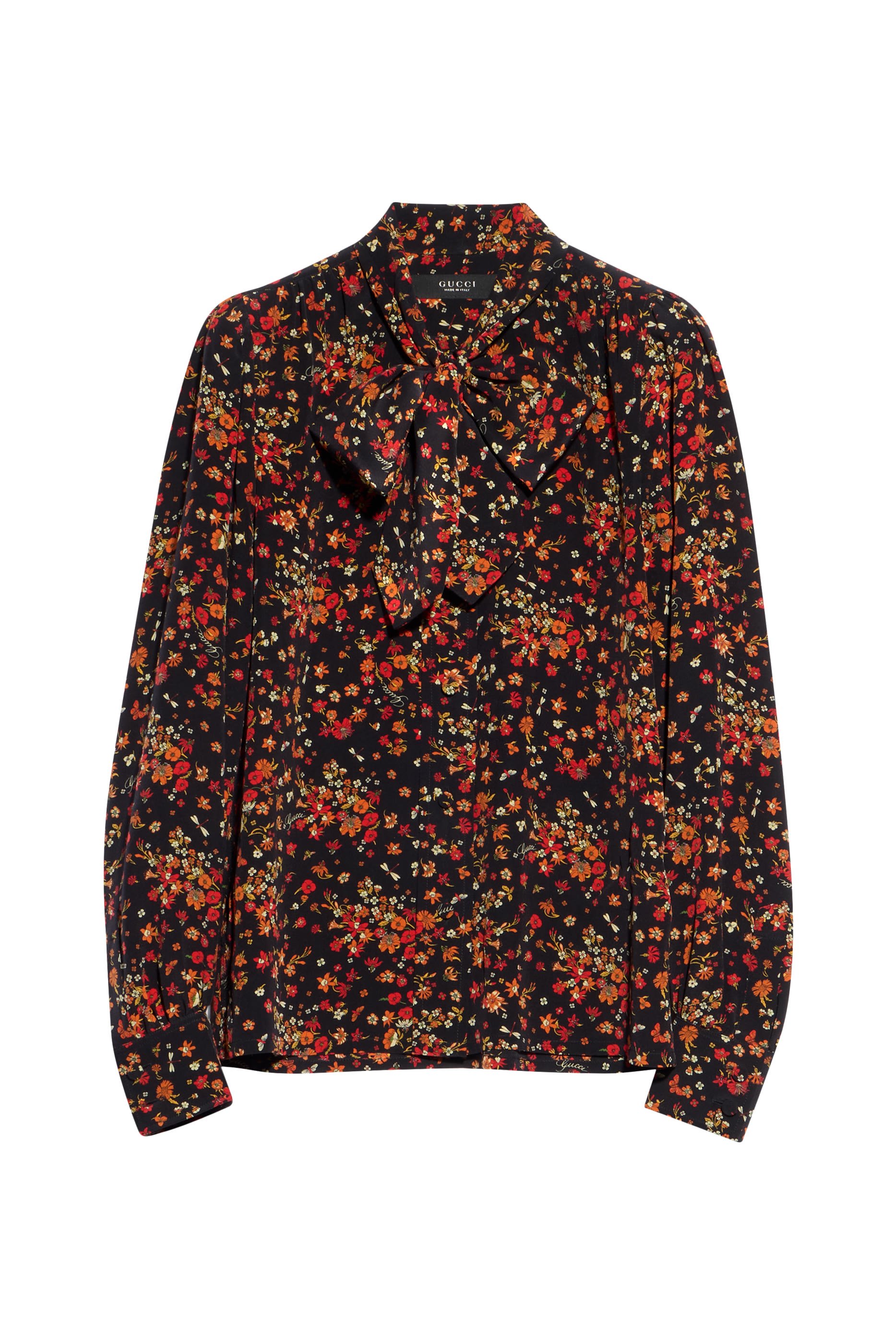 Floral-Print Self-Tie Bow Shirt