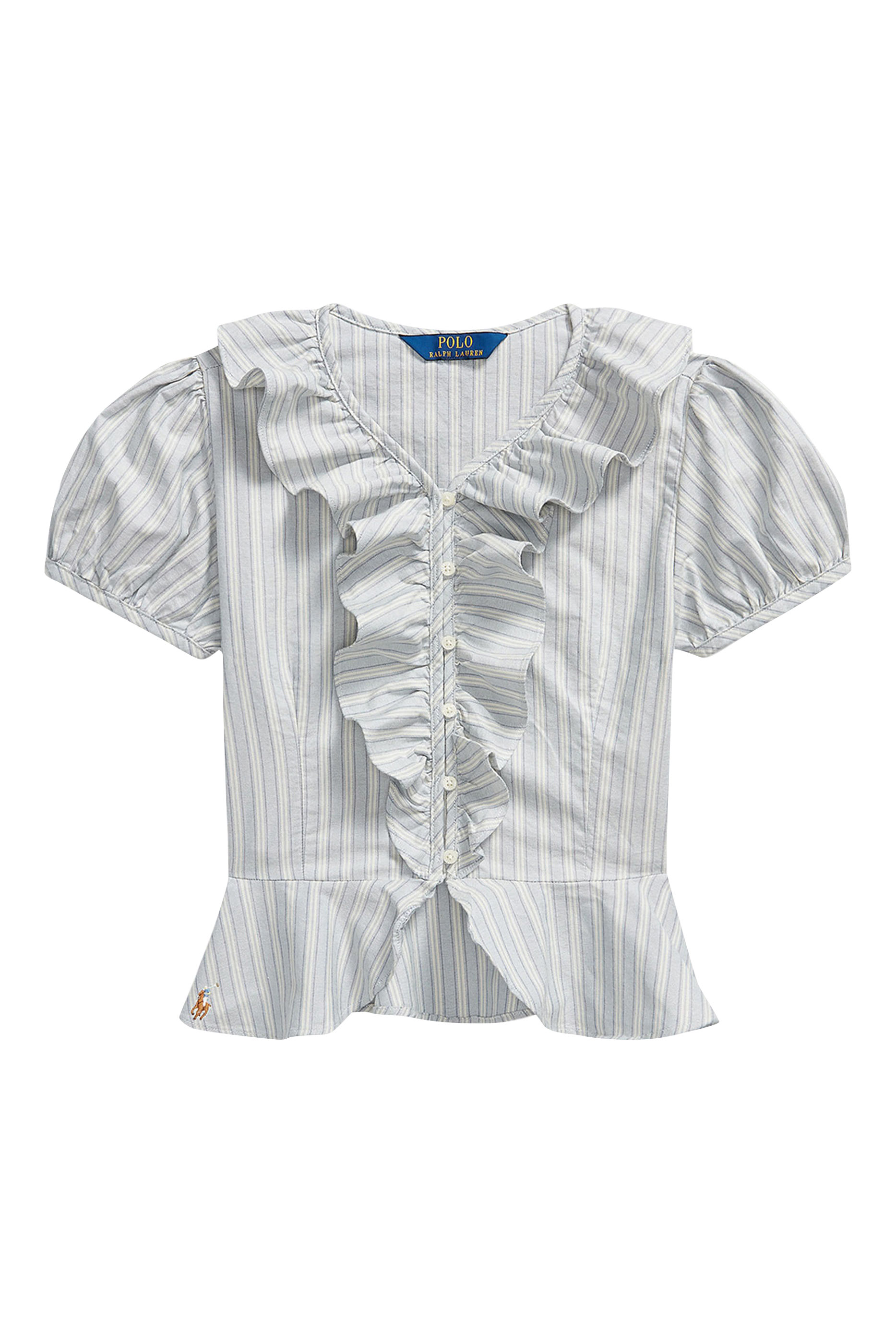 Kids  Striped Ruffled Cotton Oxford Shirt