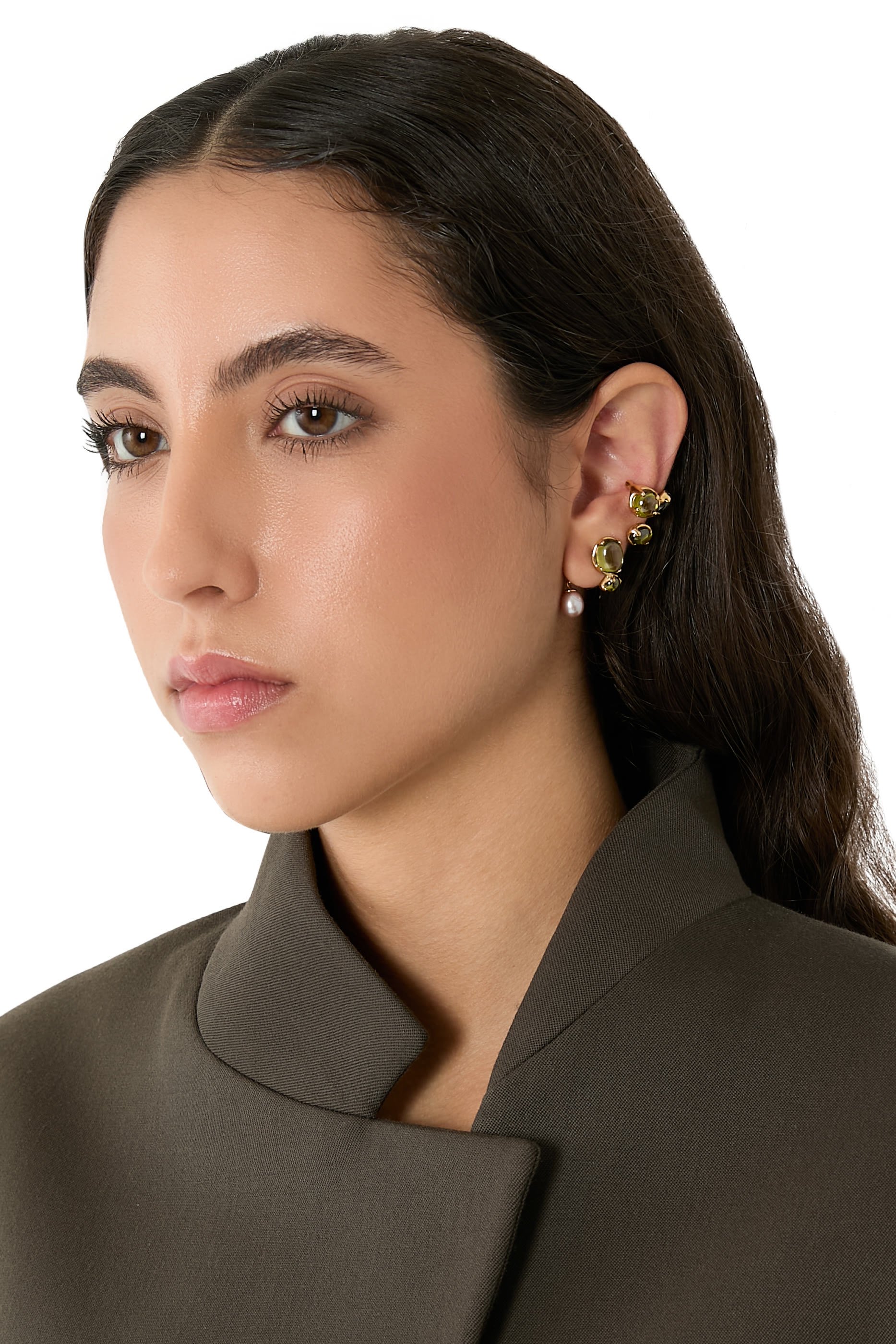  Climax Earset, 925 Sterling Silver with Crystals & Pearl