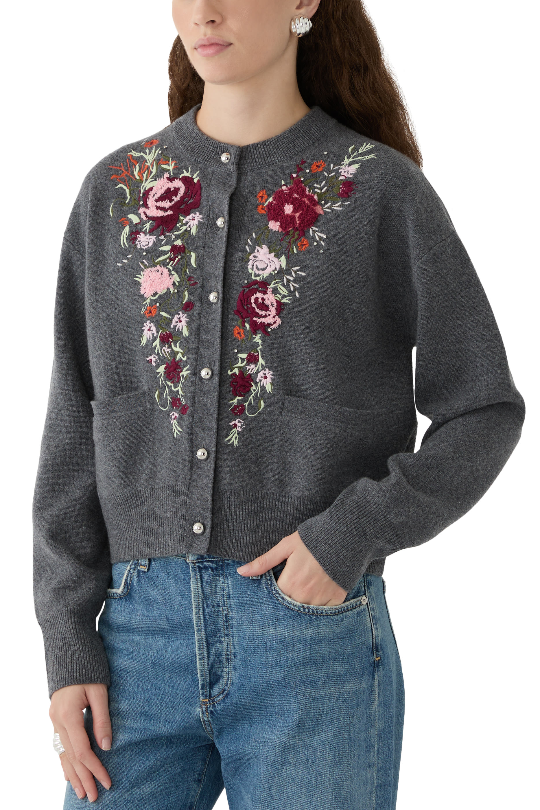 Floral-Embroidered Cardigan