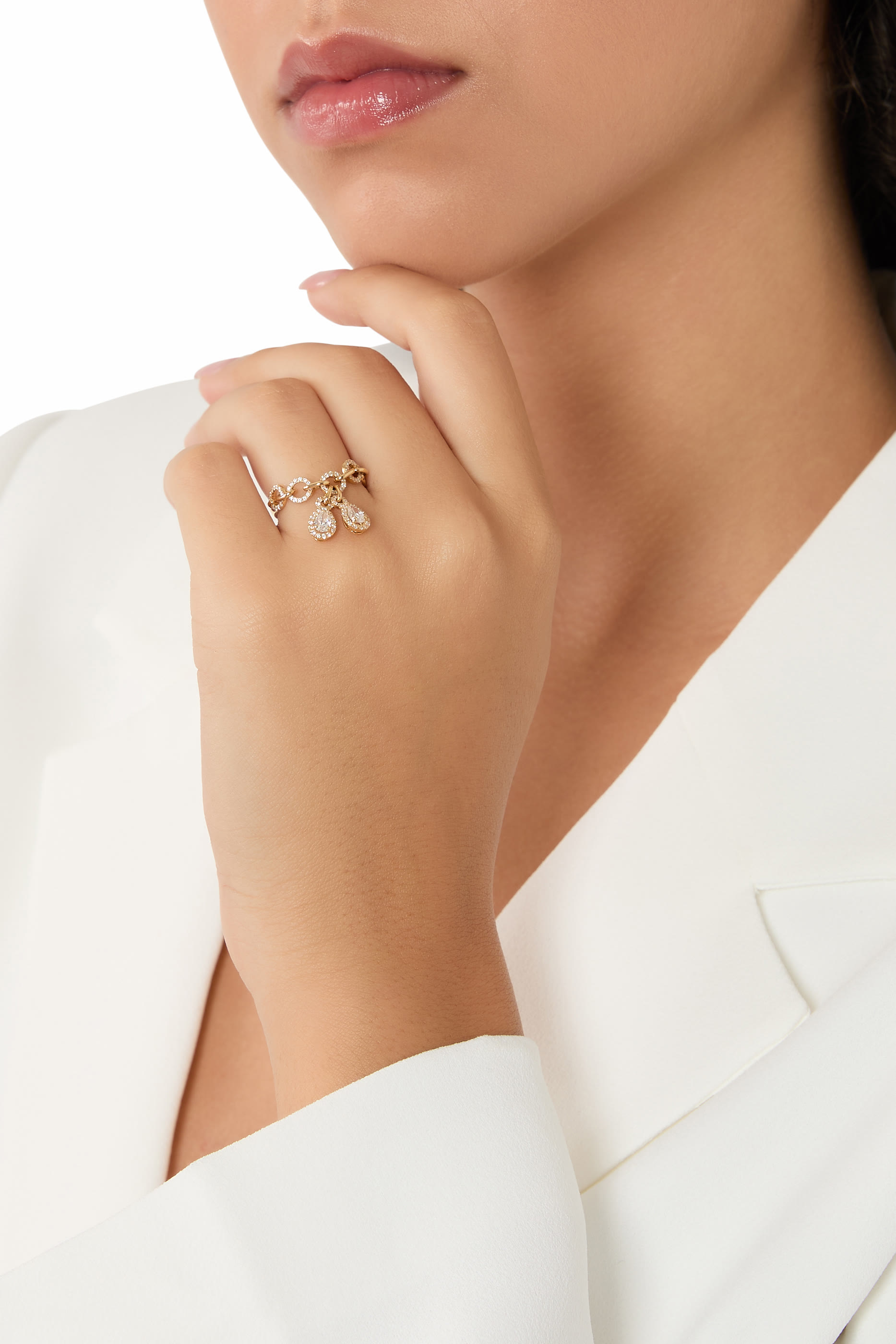 Double-Chain Ring, 18k Yellow Gold & Diamonds