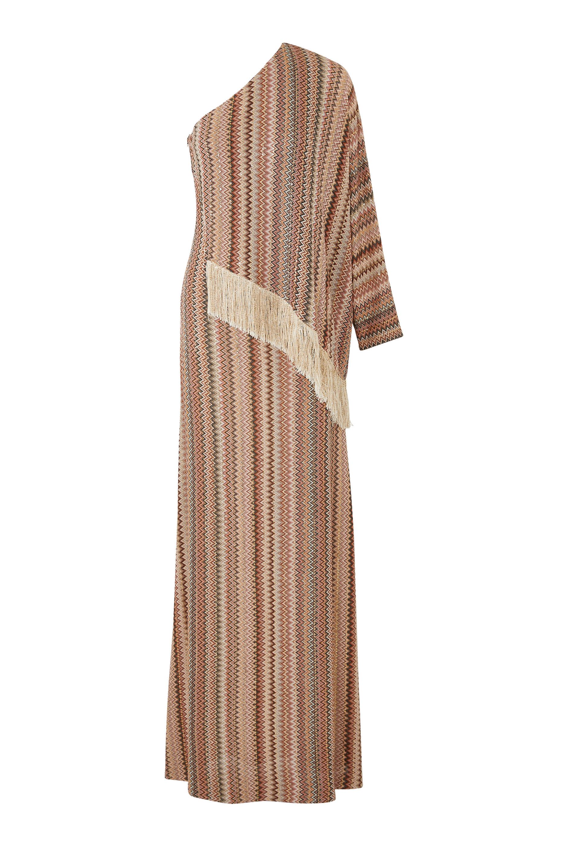 Exclusive Chevron Raschel Sequinned Flared Asymmetrical Maxi Dress