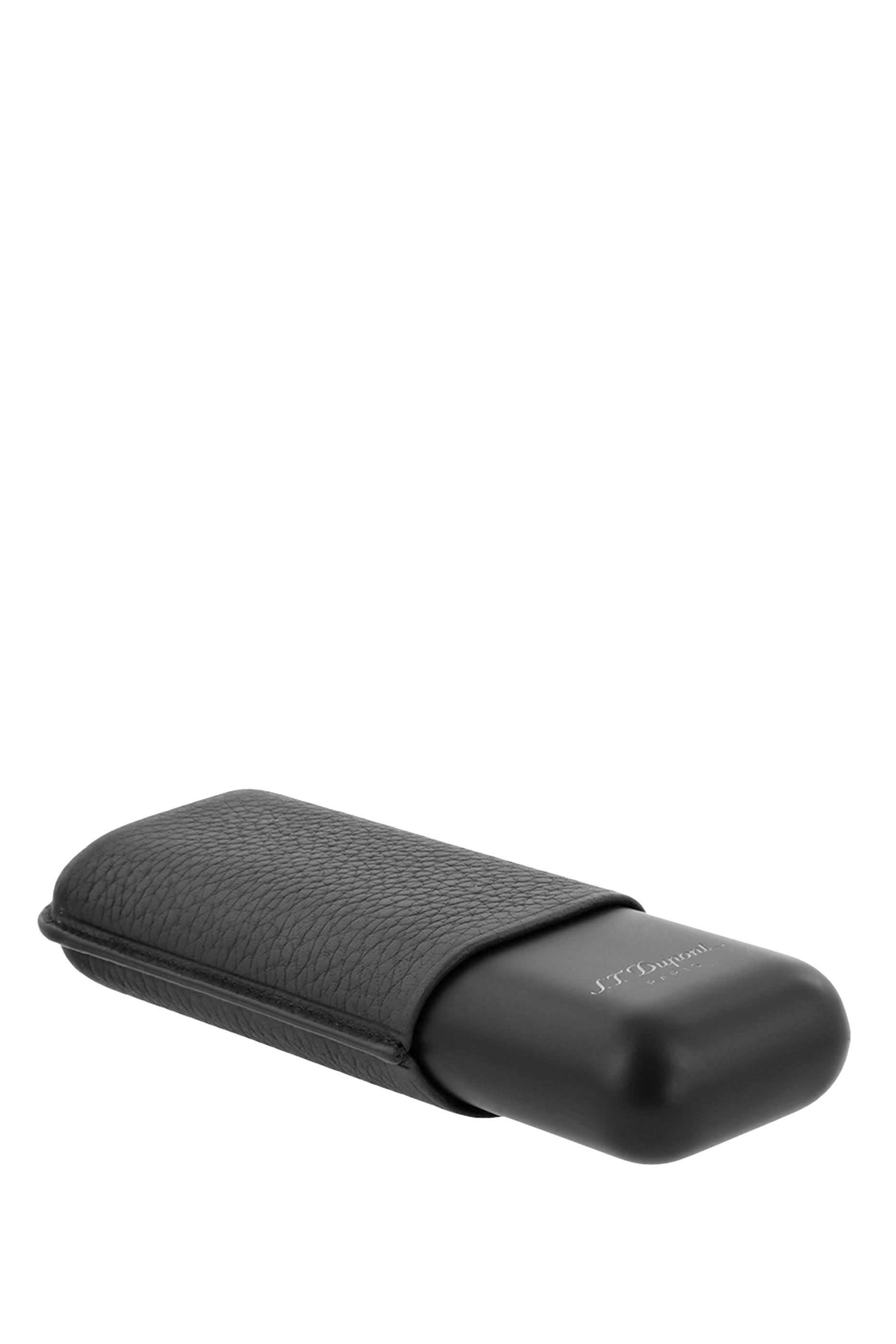 Double Cigar Case in Grained Leather & Metal