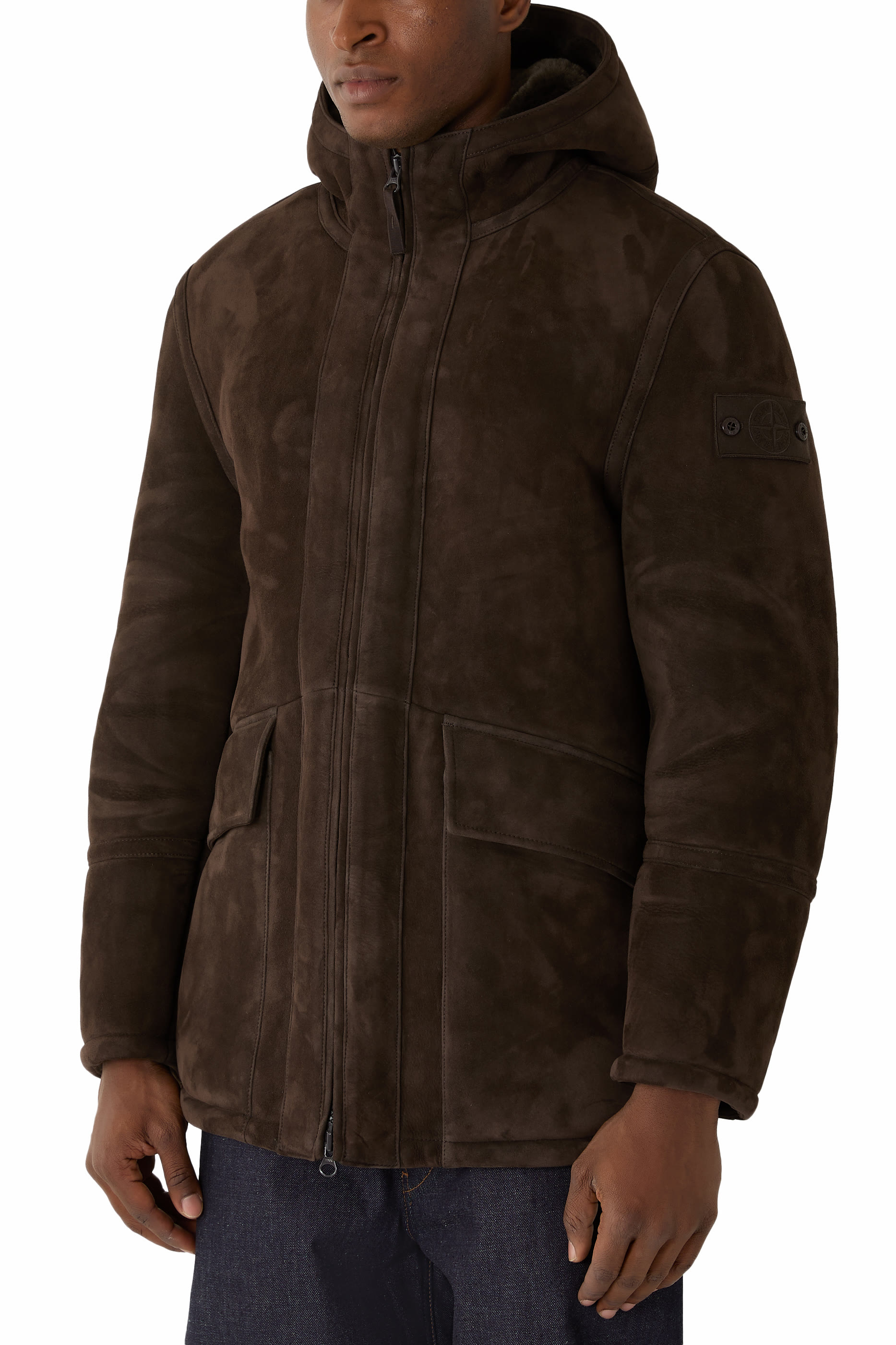 Hooded Jacket in Suede Sheepskin