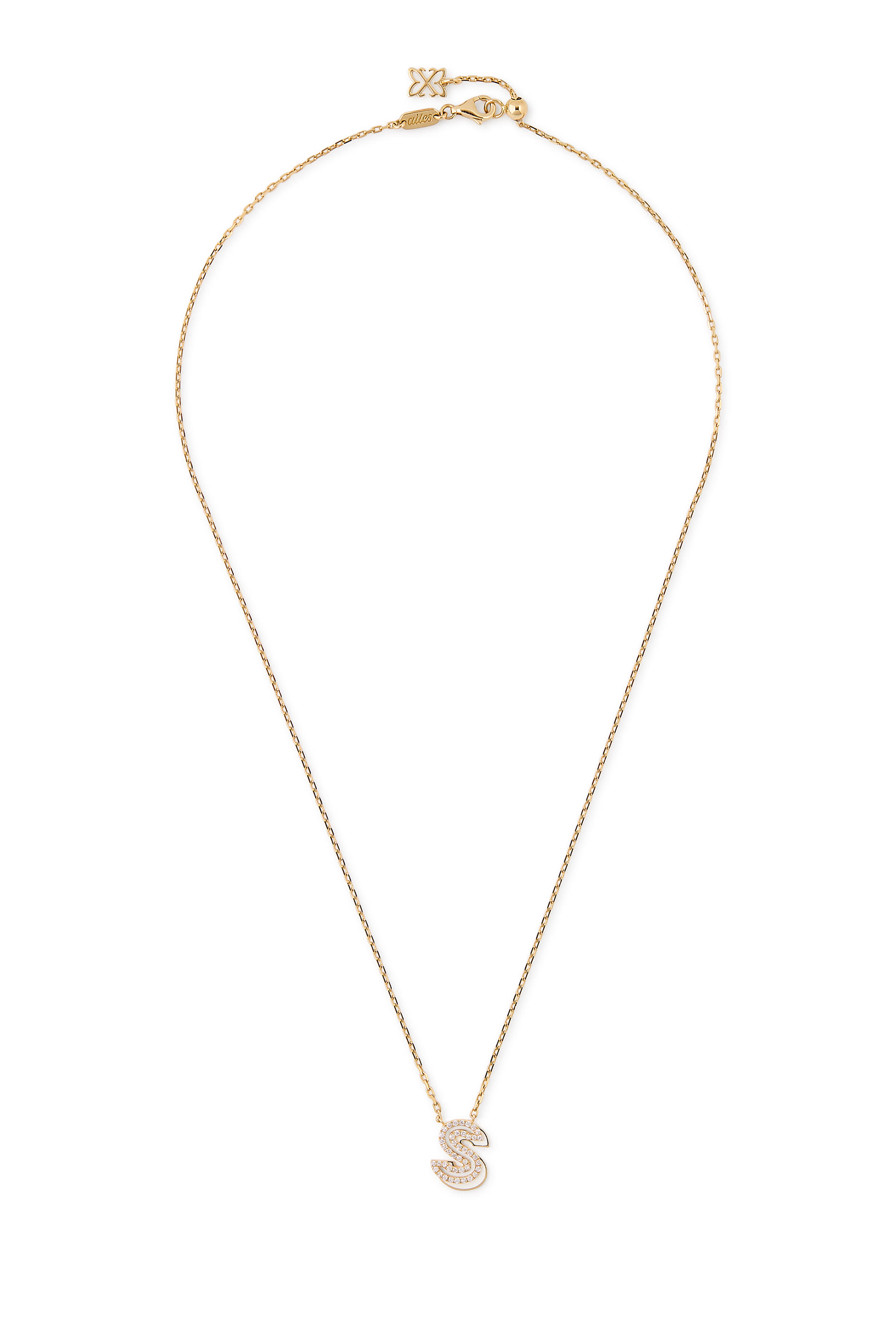 Letter &lsquo;S&rsquo; Mini Necklace, 18k Yellow Gold & Enamel, Diamonds