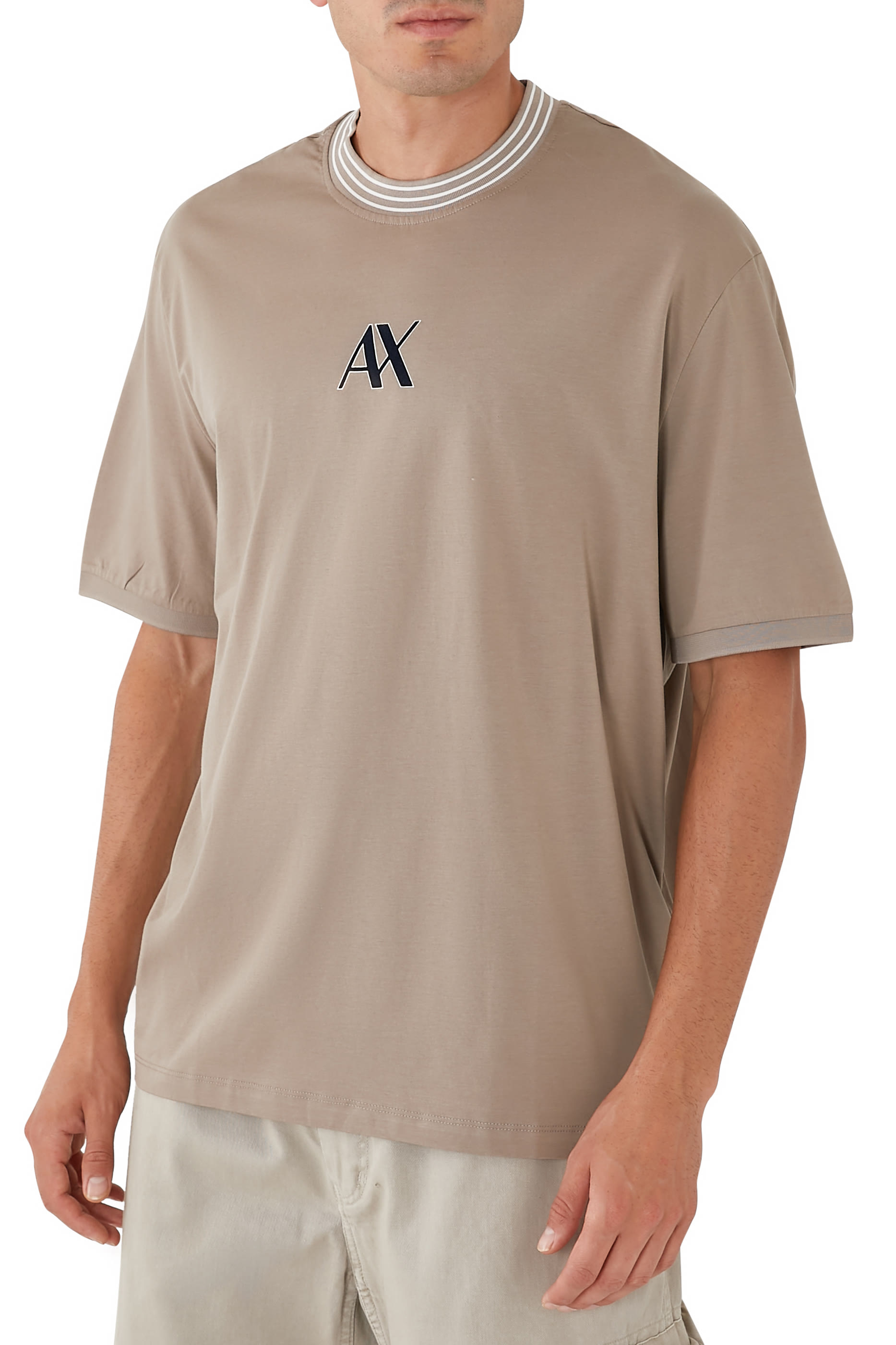 Regular Fit T-Shirt with Striped Crew Neck