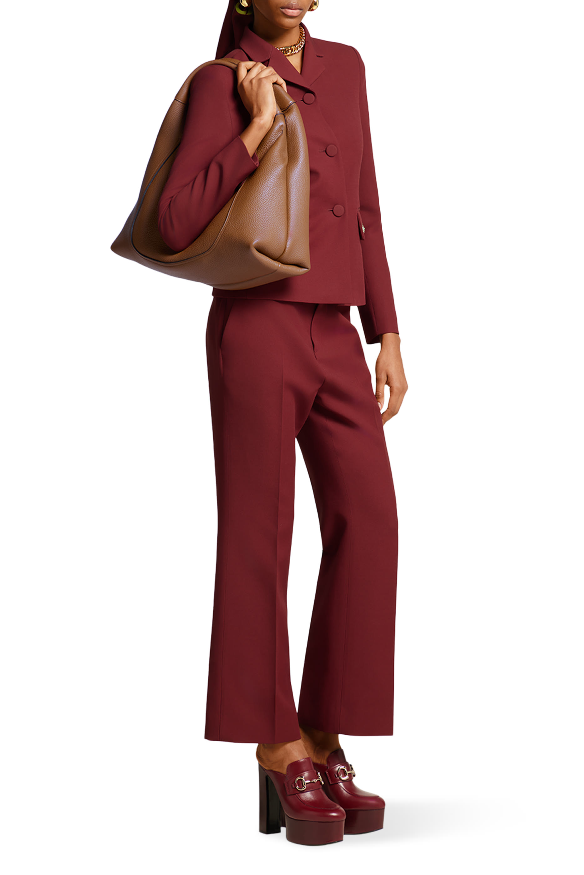 Logo Embroidered Wool Silk Pants