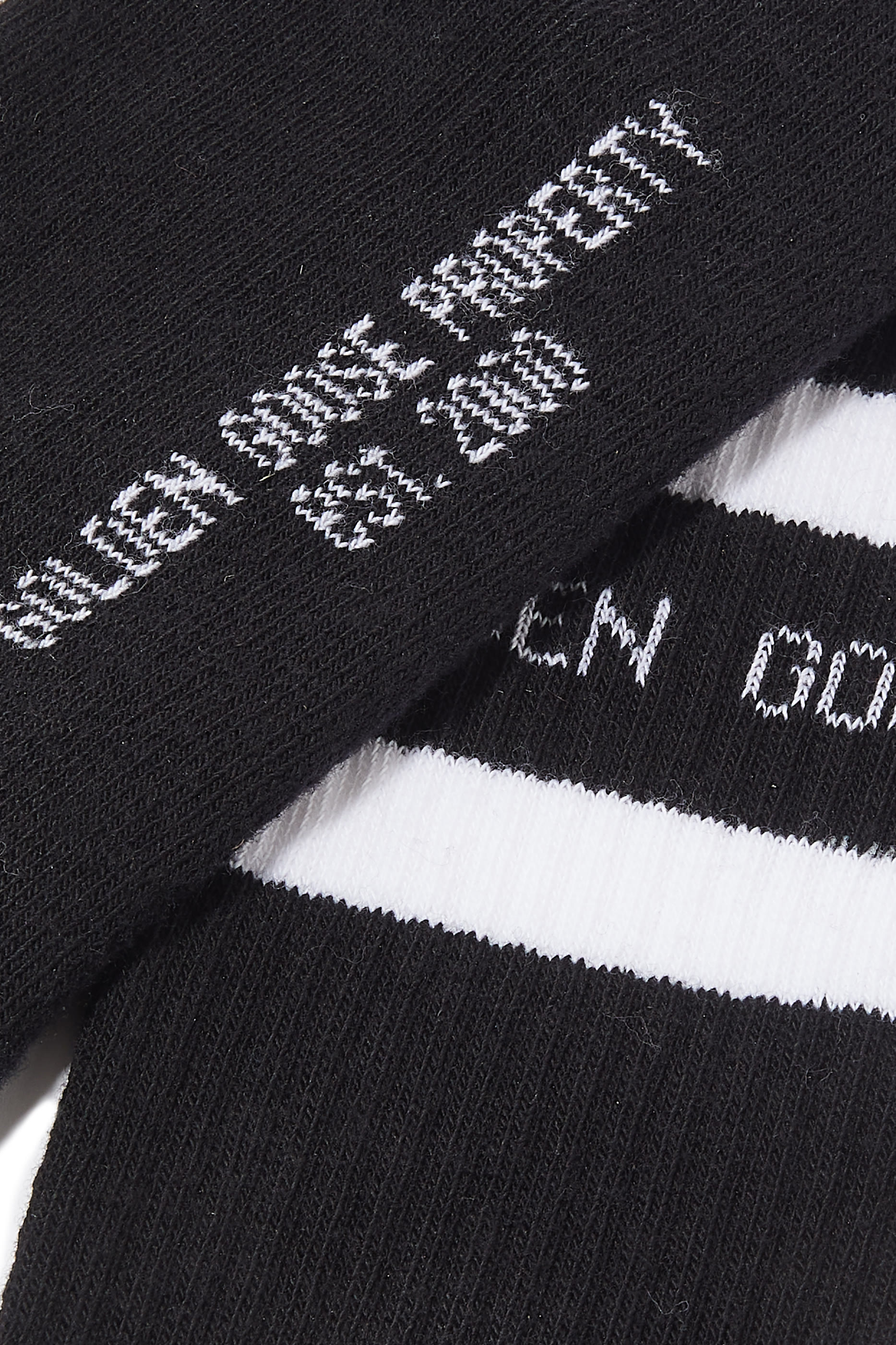 Logo Print Striped Socks with Distressed Cuffs
