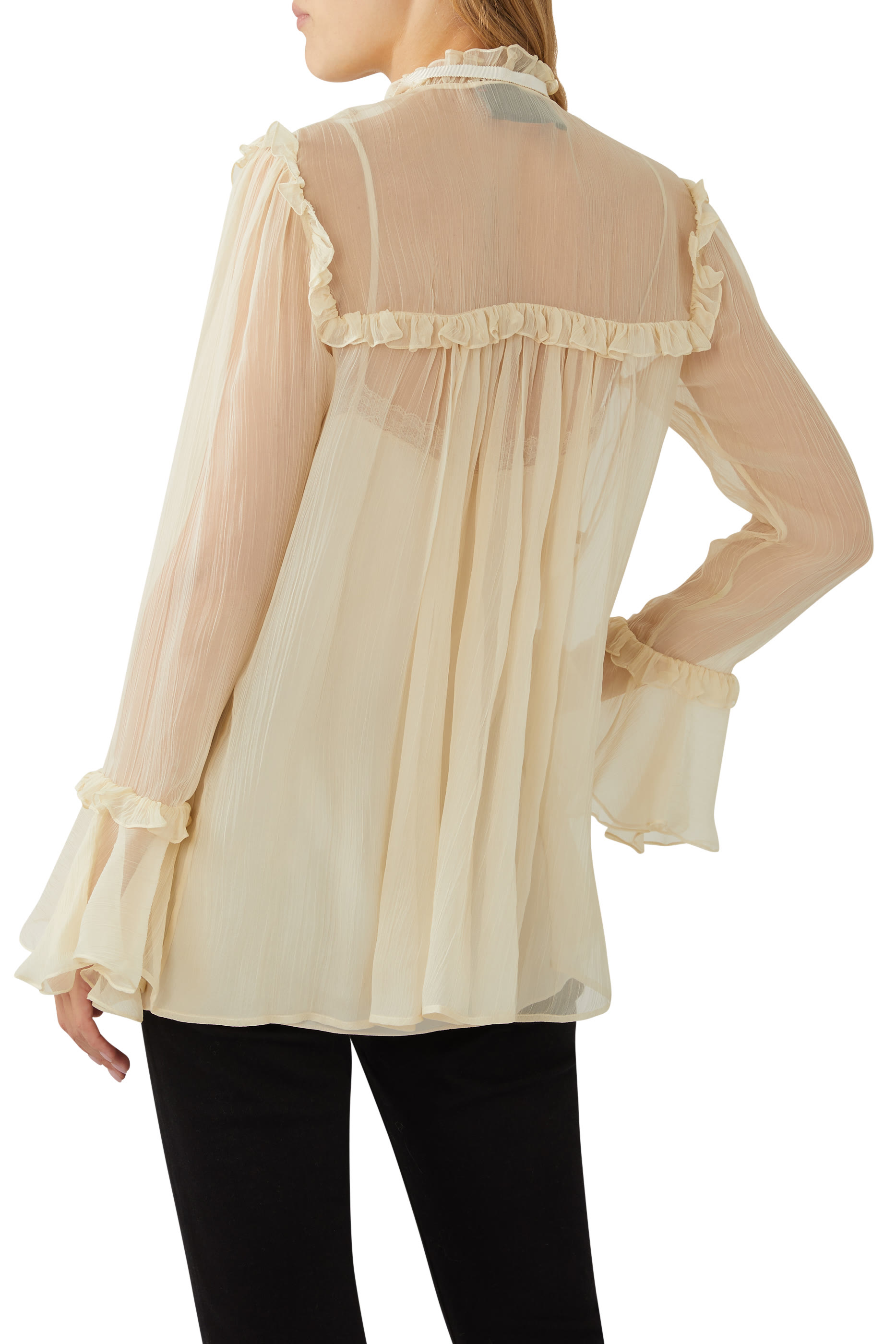 Silk Chiffon Ruffle Shirt