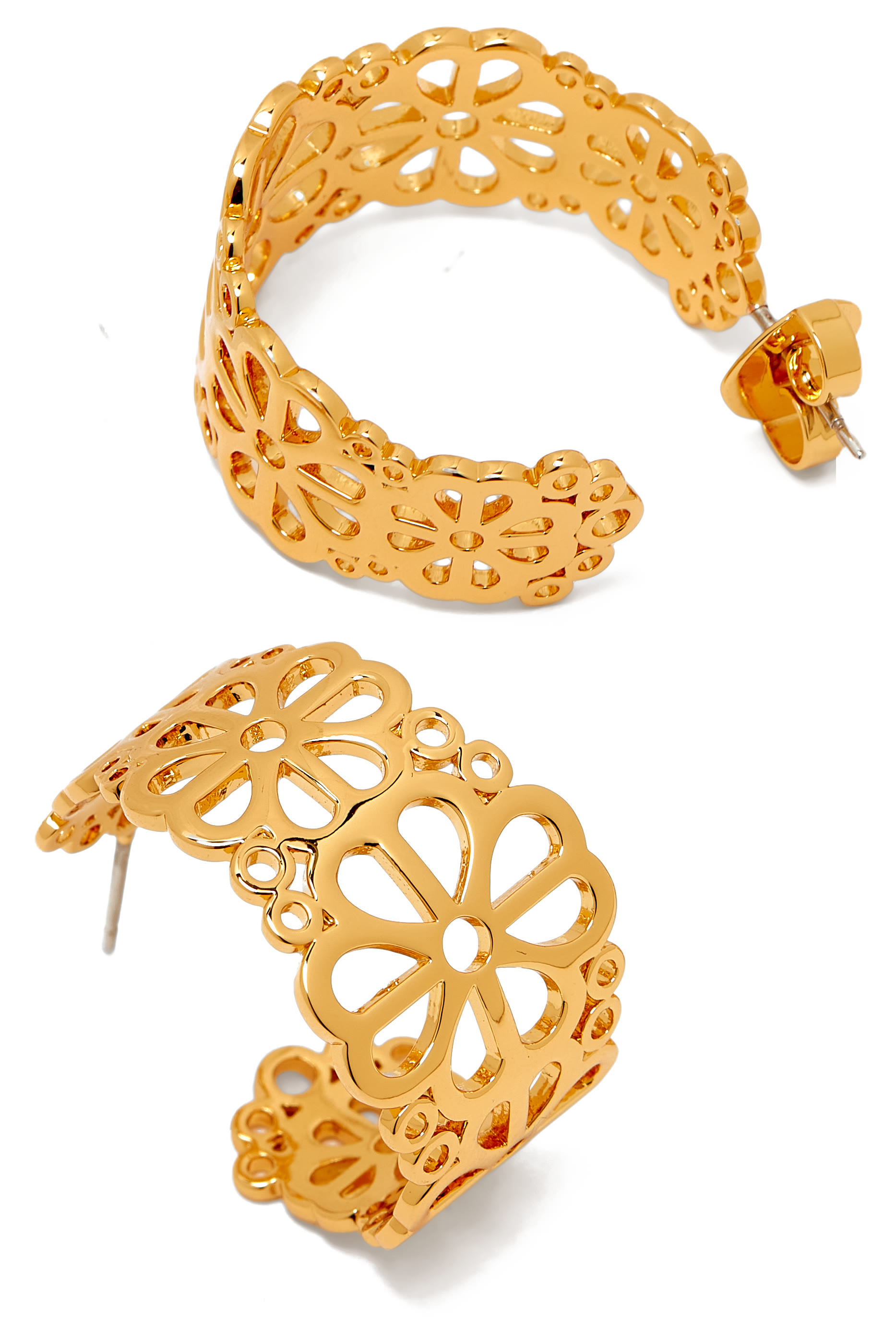 Spade Flower Lace Hoops, Plated Metal & Steel