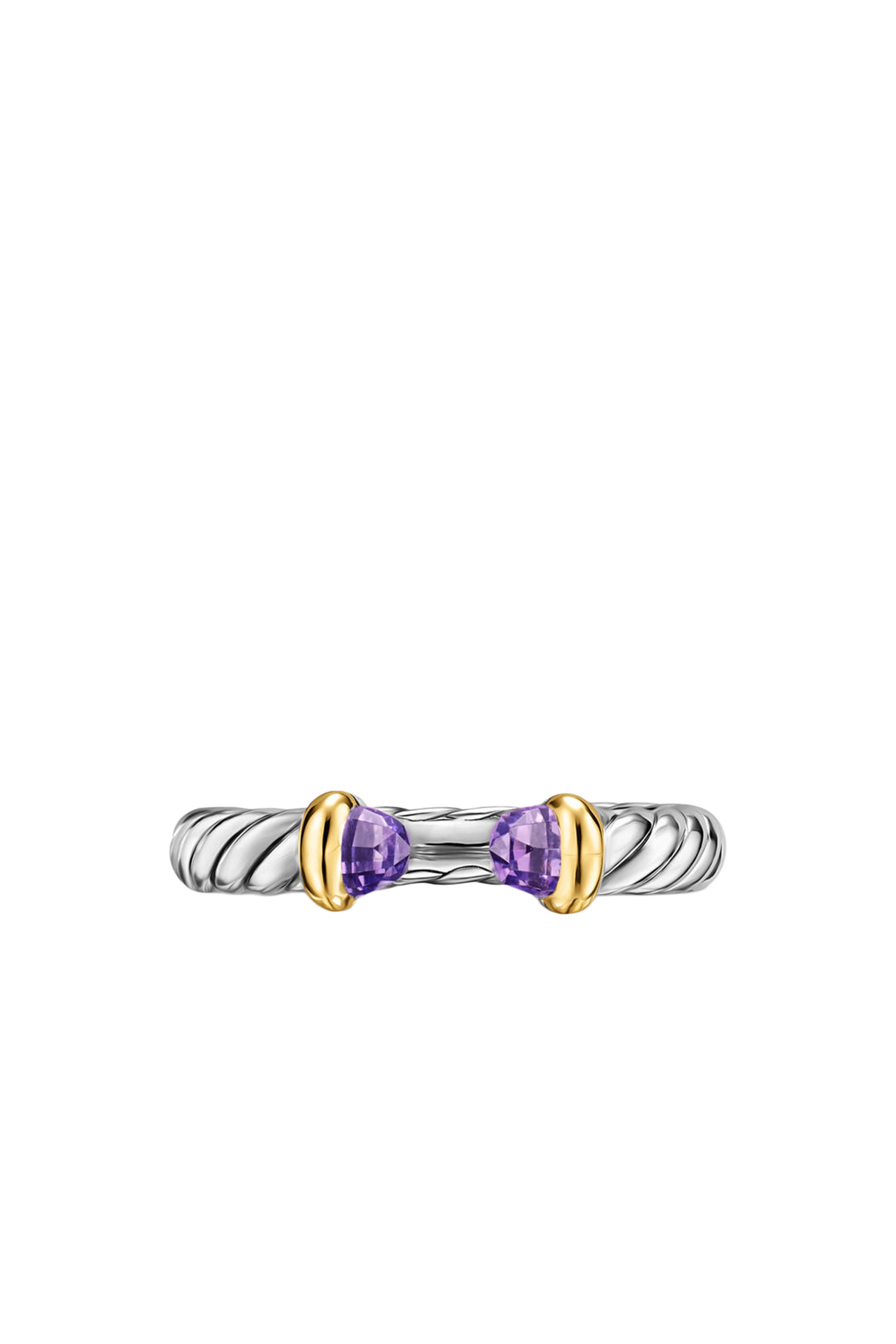 Petite Cable Open Ring, Sterling Silver, 14k Yellow Gold & Amethyst