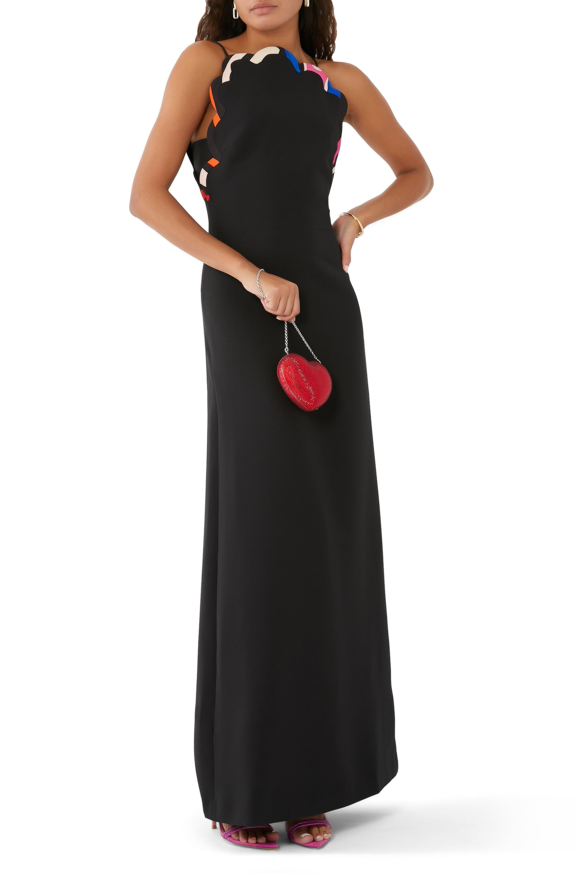 Scalloped Crepe Maxi Gown