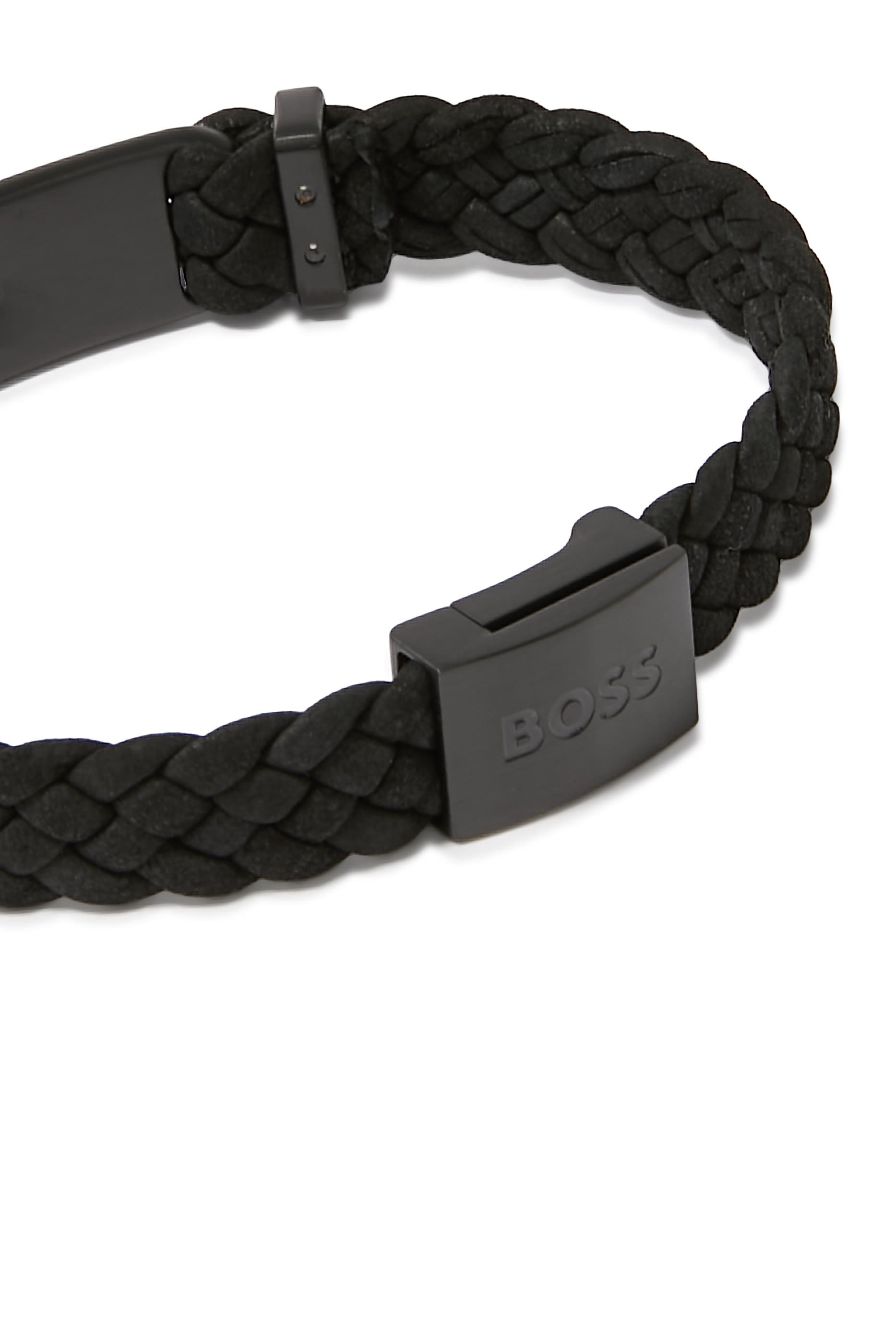 Suede Braided Cuff with Logo Plate