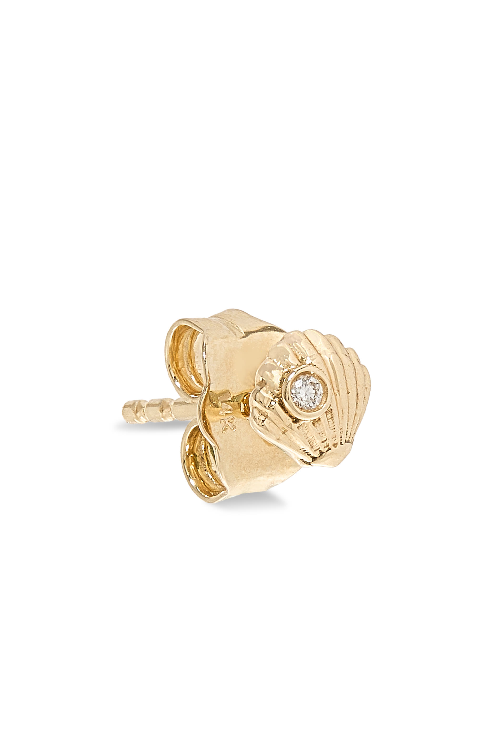 Kids Tiny Shell Clam Studs, 14K Yellow Gold &  Diamond