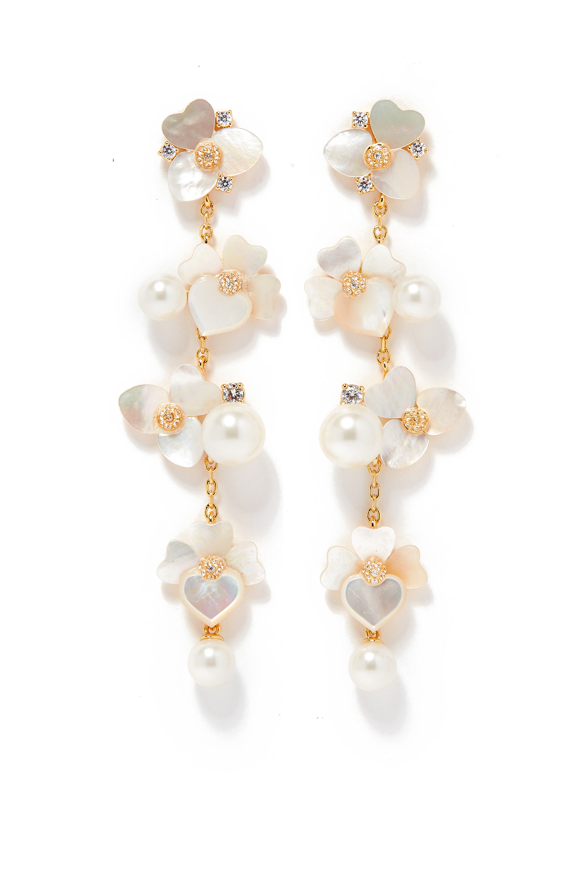 Precious Pansy Linear Earrings, Plated Metal with Mother-of-Pearl & Cubic Zirconia