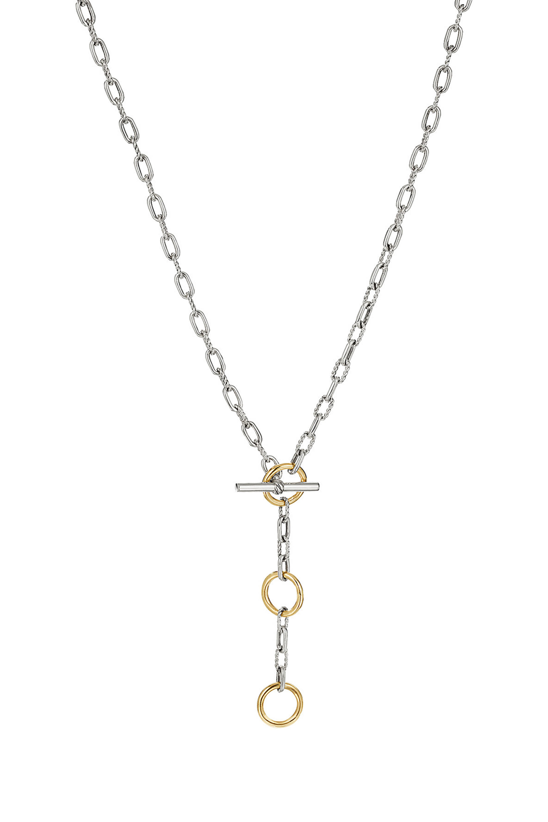 DY Madison Three Ring Chain Necklace, 18k Yellow Gold & Sterling Silver