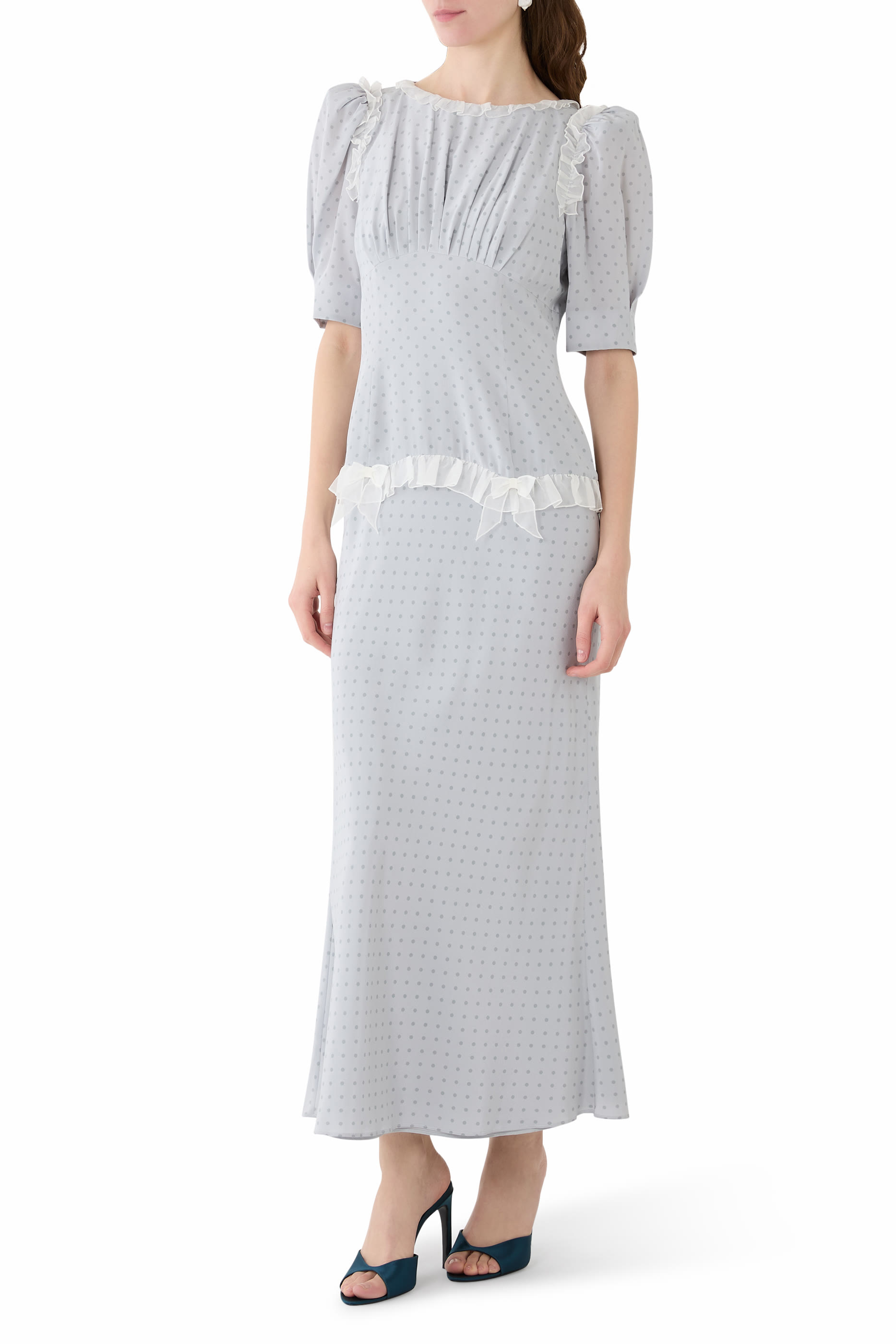 Polka Dot Print Ruffles Midi Dress