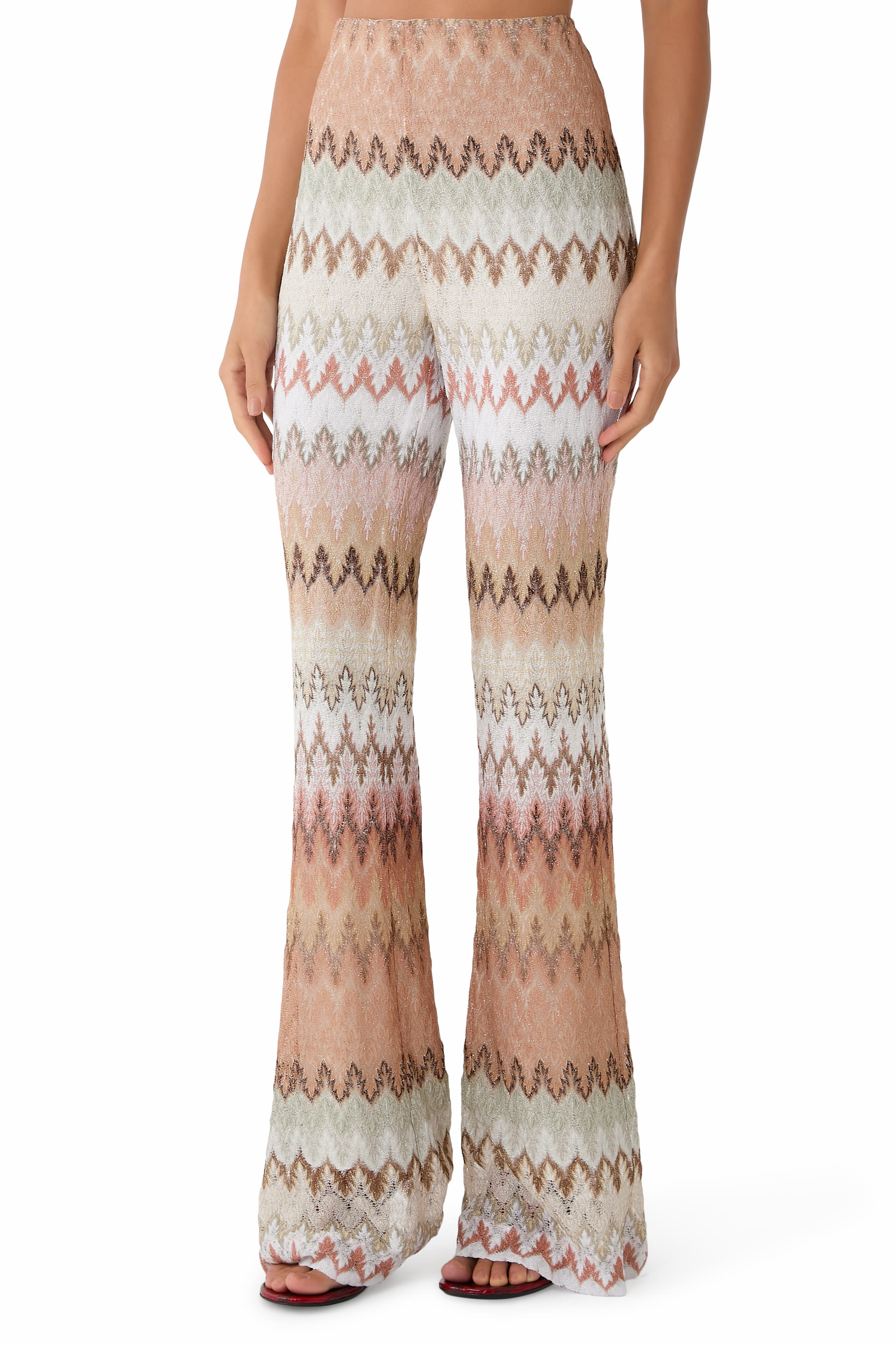 Pine-Shaped Zigzag Laced Raschel Trousers