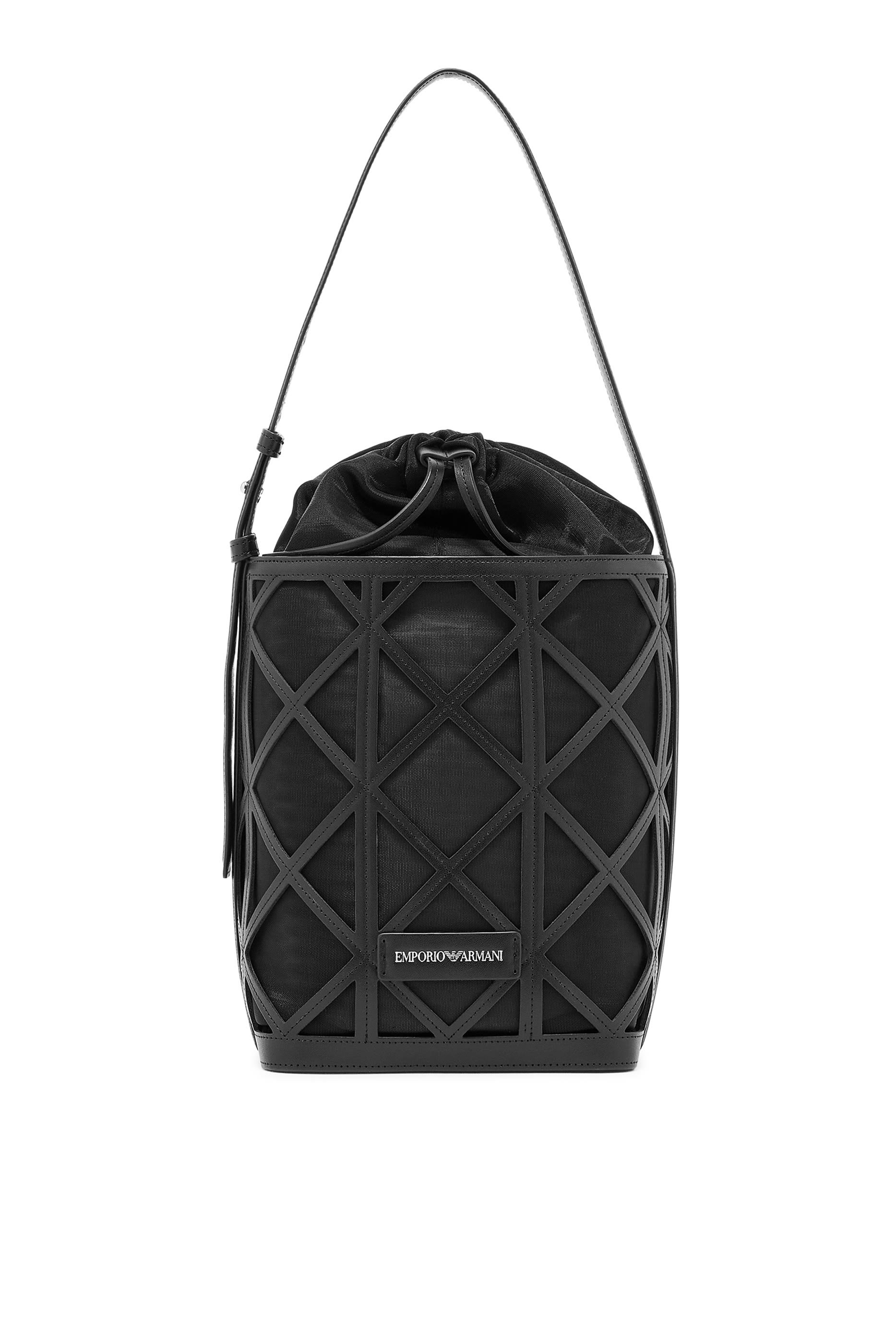 Logo Leather and Mesh Bucket Bag