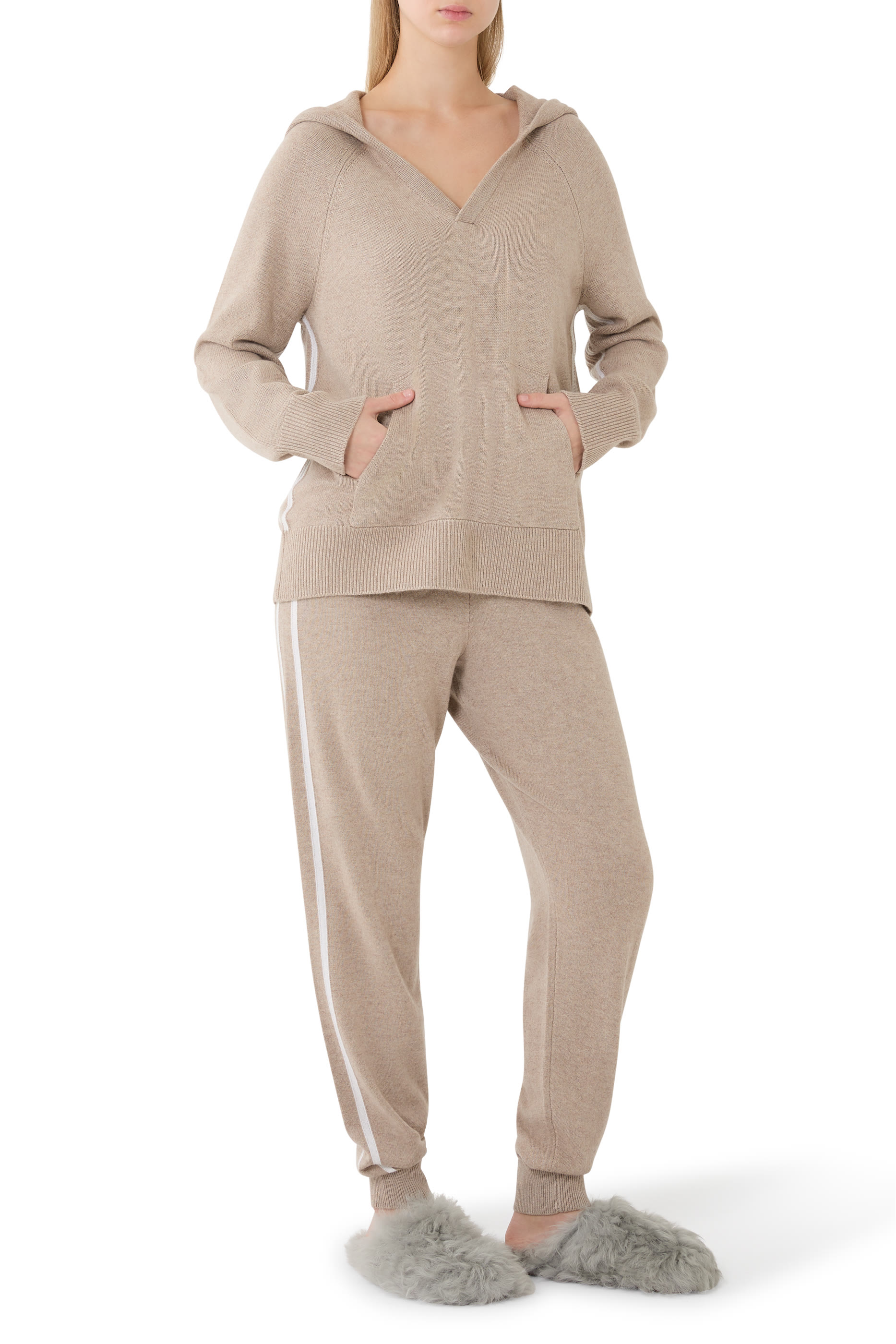 Stripe Detail Hoodie with Cashmere