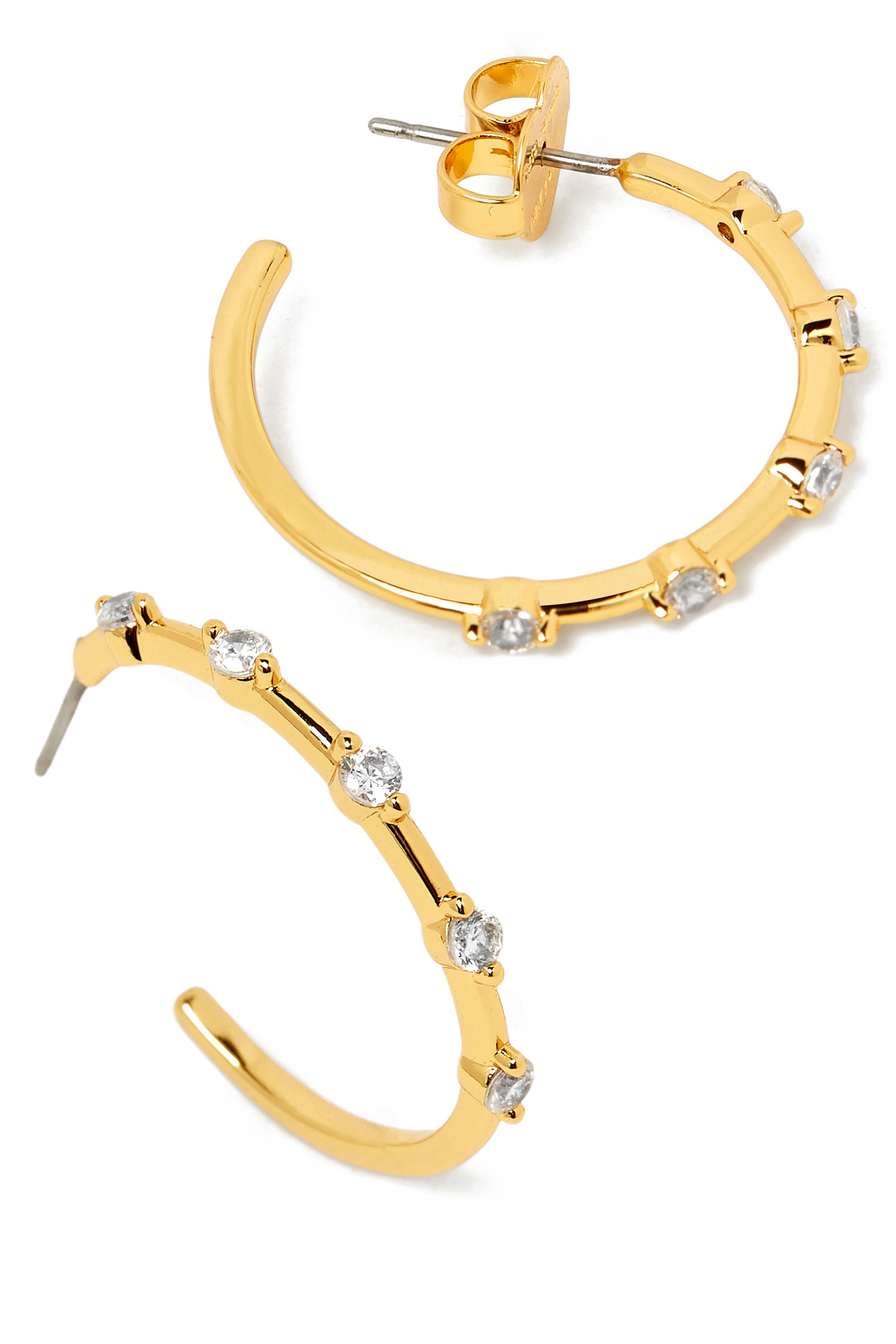 Hint of Shimmer Hoops, Plated Metal & Cubic Zirconia, Glass Pearl, Surgical Steel Posts