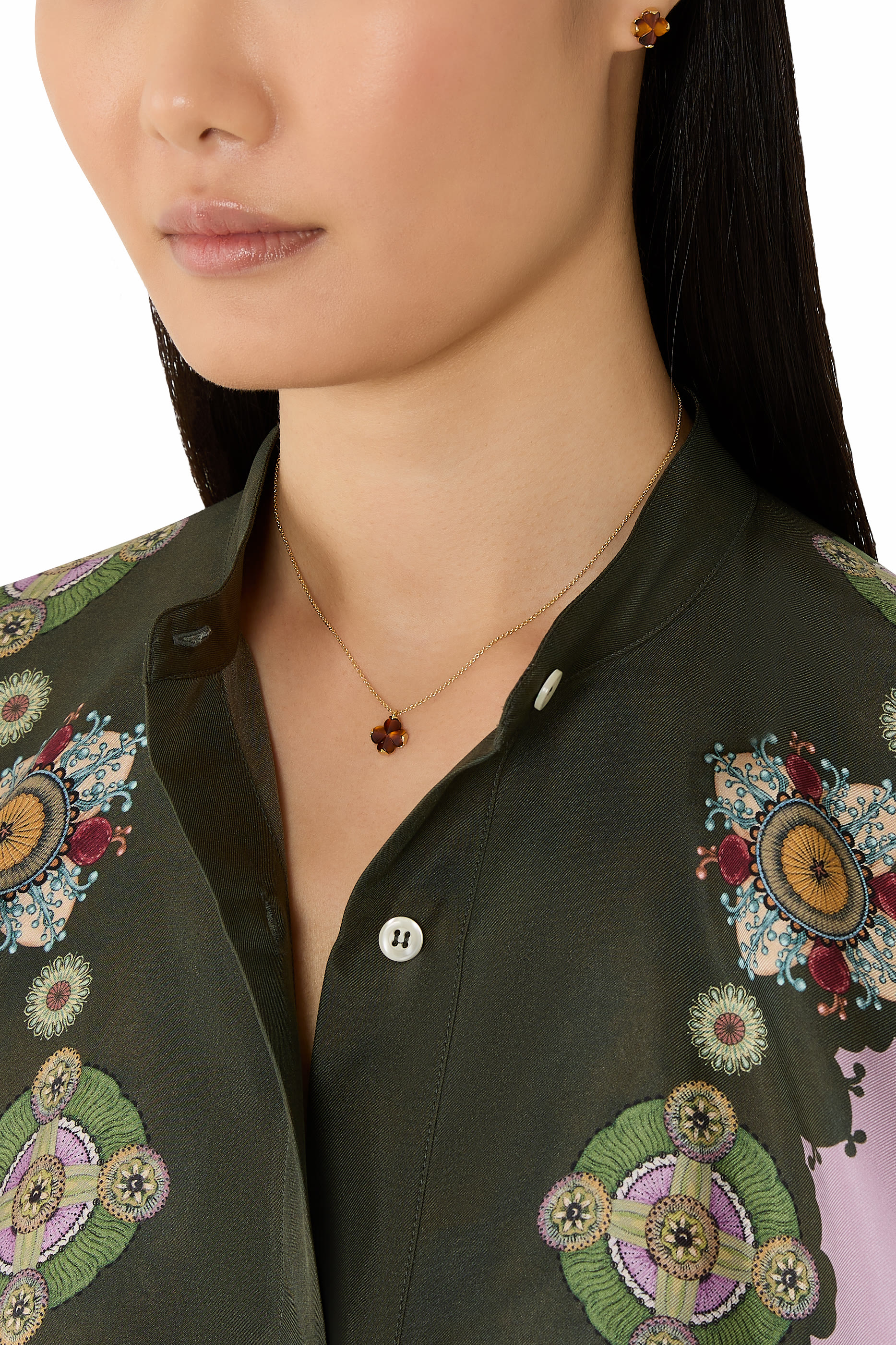 Spade Flower Mini Pendant, Plated Metal & Acetate