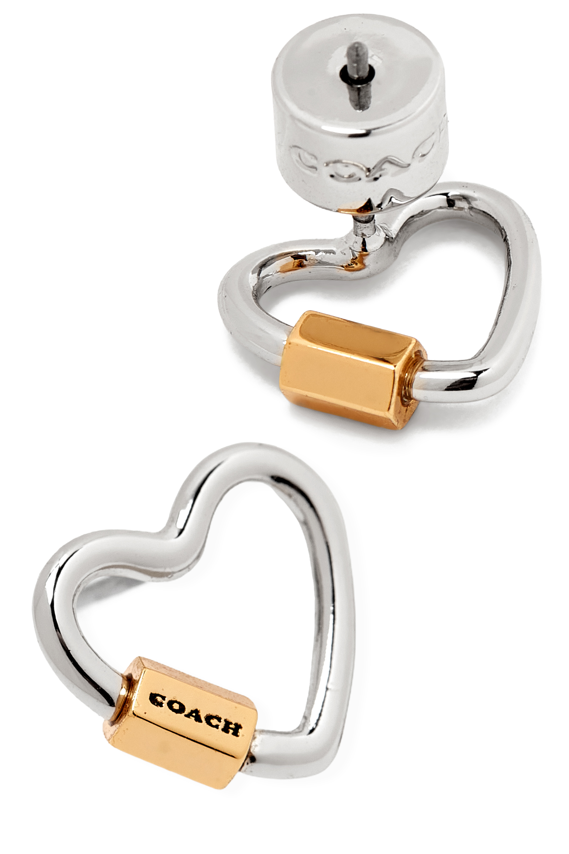 Signature Carabiner Heart Stud Earrings, Brass & Titanium
