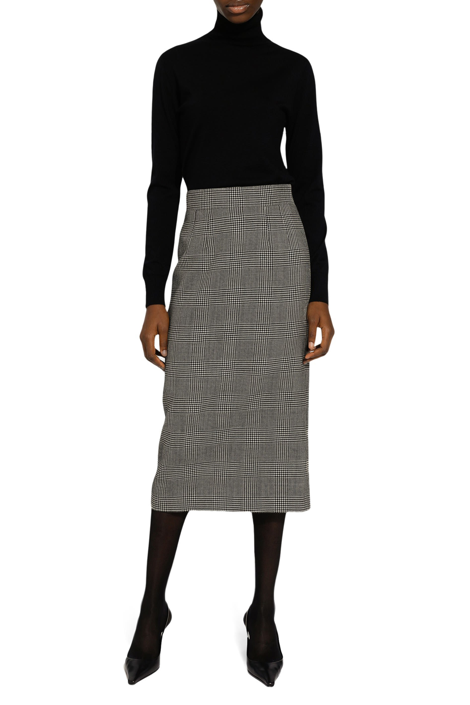 Prince of Wales Check Virgin Wool Midi Skirt
