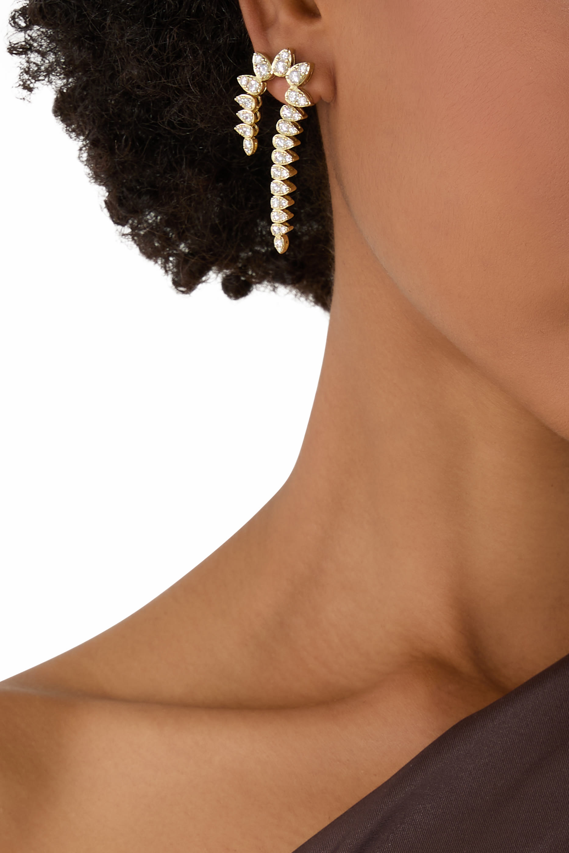 Drop Earrings, 14K Gold Plated Brass & Cubic Zirconia