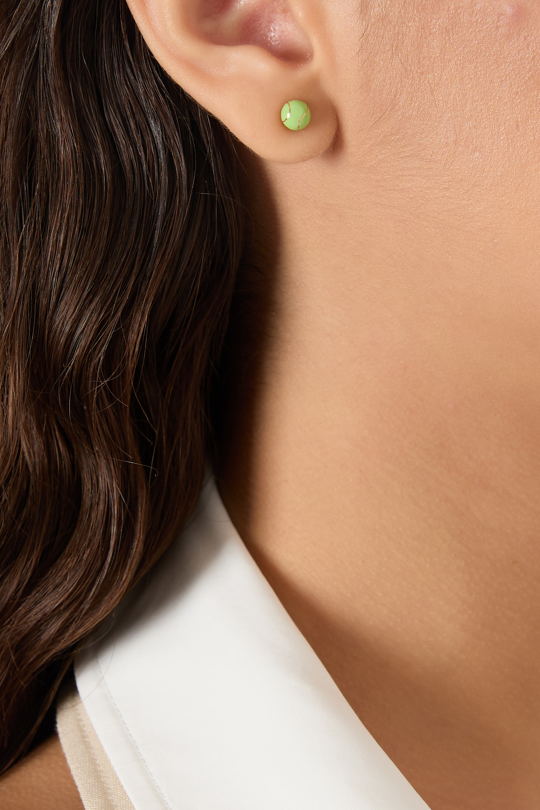 Tennis Racket and Ball Stud Earrings, 18k Yellow Gold