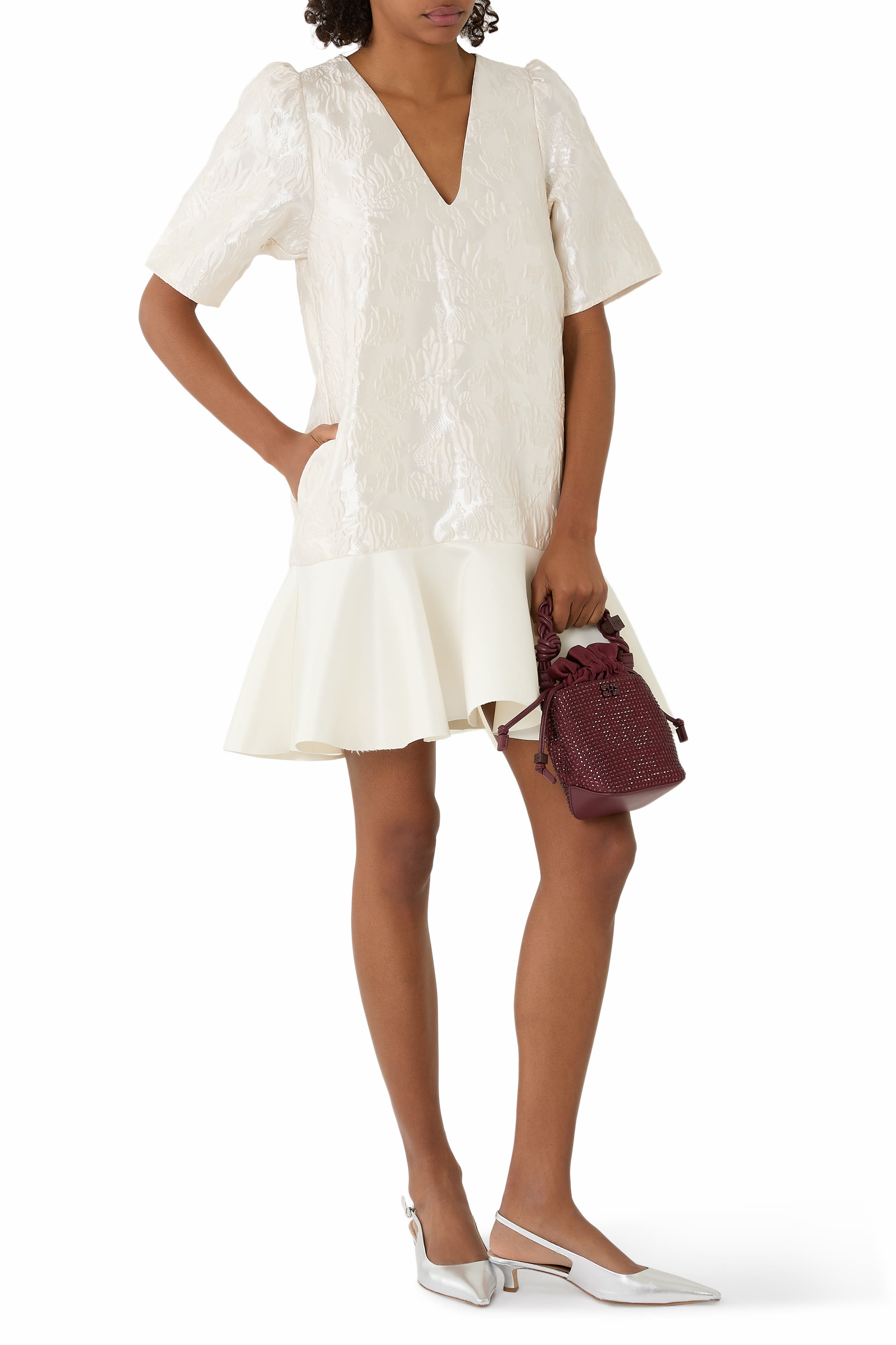  Satin Cloqu&eacute; Mini Dress 