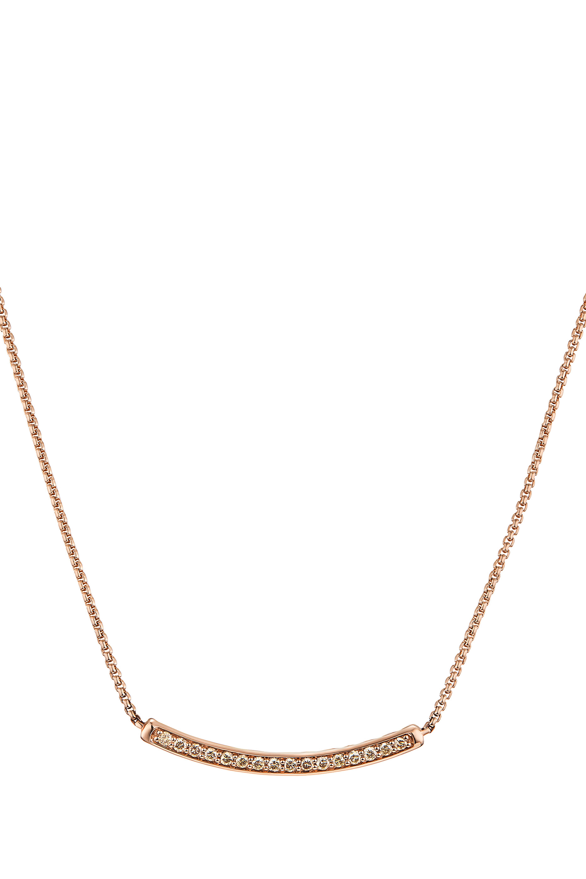 Petite Pave Bar 17in Necklace, 18k Pink Gold & Diamonds