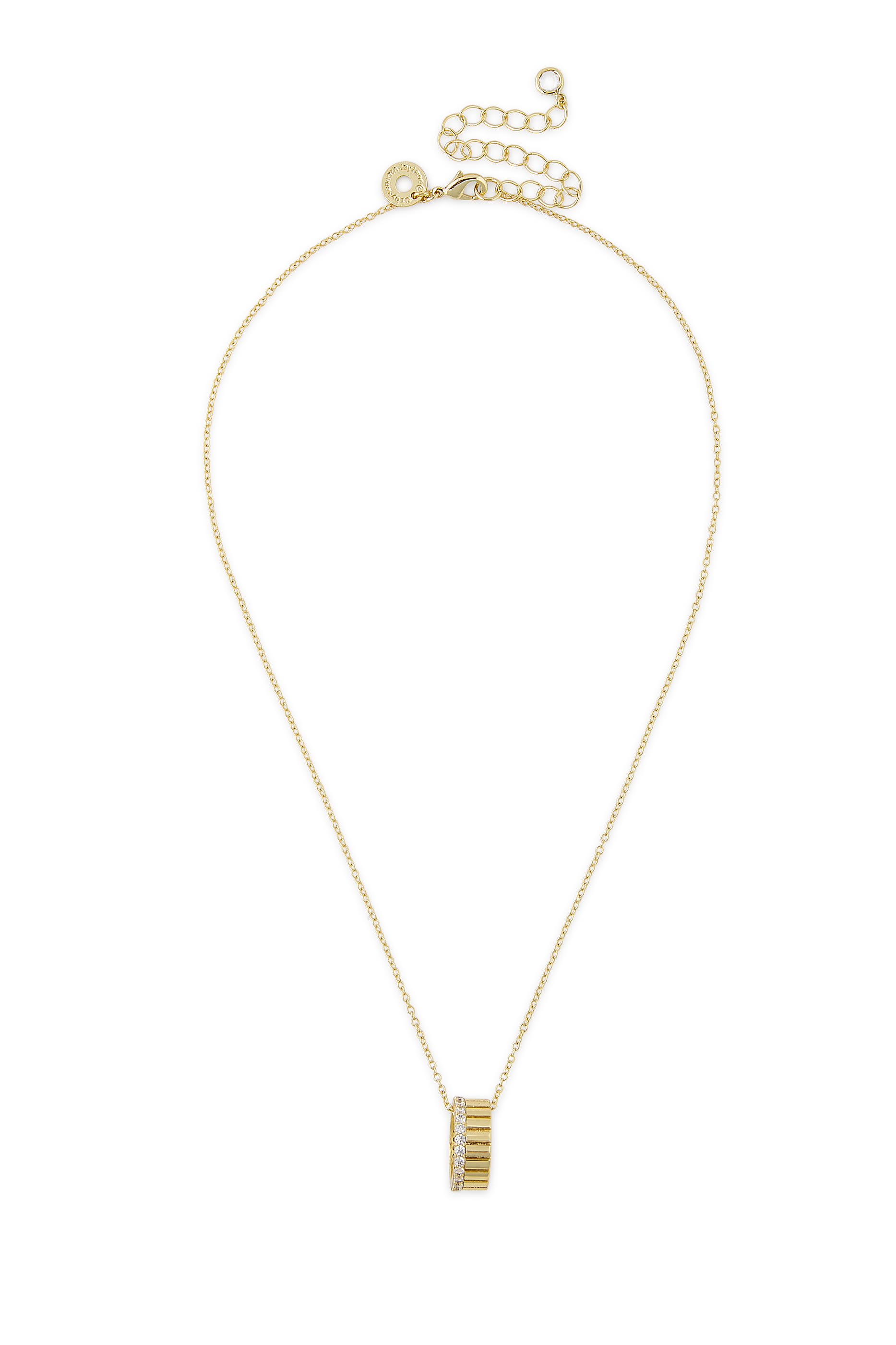 CZ Wheel Pendant Necklace, Yellow Gold Plated Brass & Cubic Zirconia