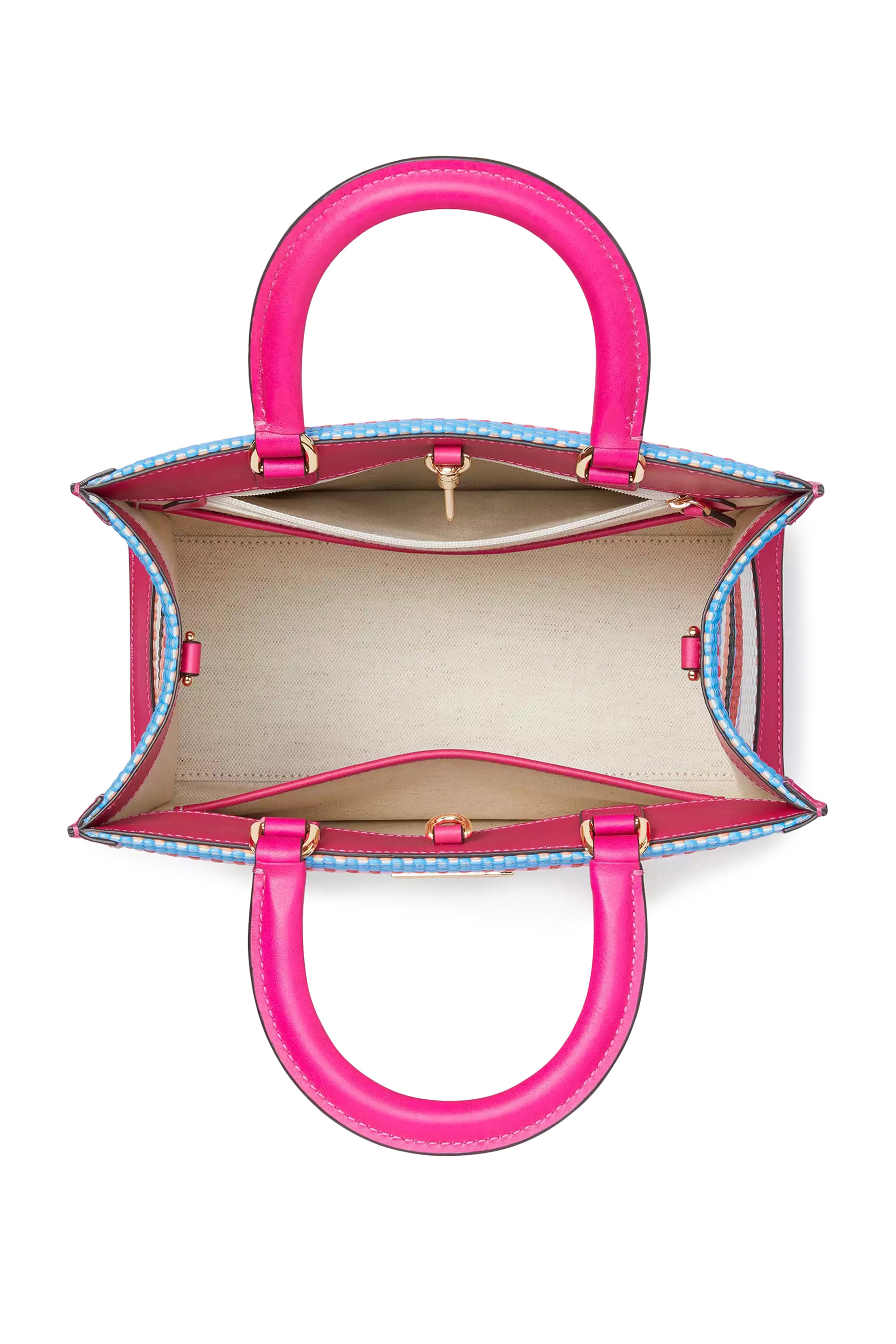 Manhattan Striped Woven Straw Small Tote Bag