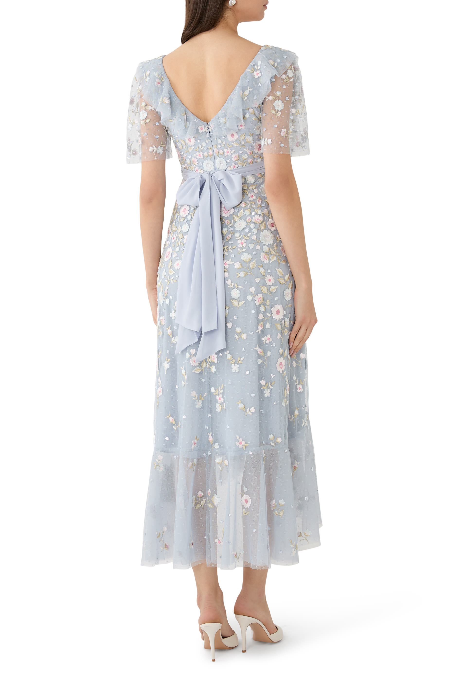 Ethereal Blooms Frill Ankle Gown 