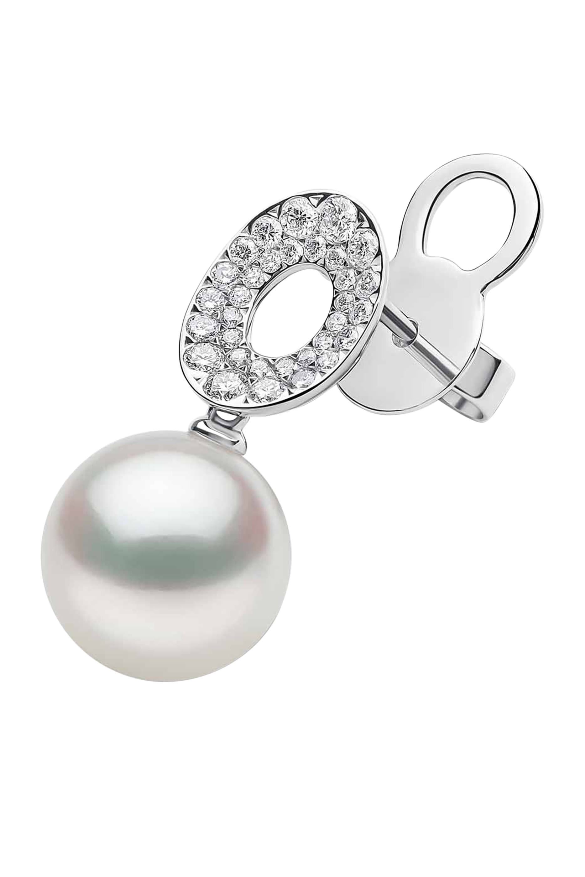 Drop Earrings, 18K White Gold with South Sea Pearls & Diamonds