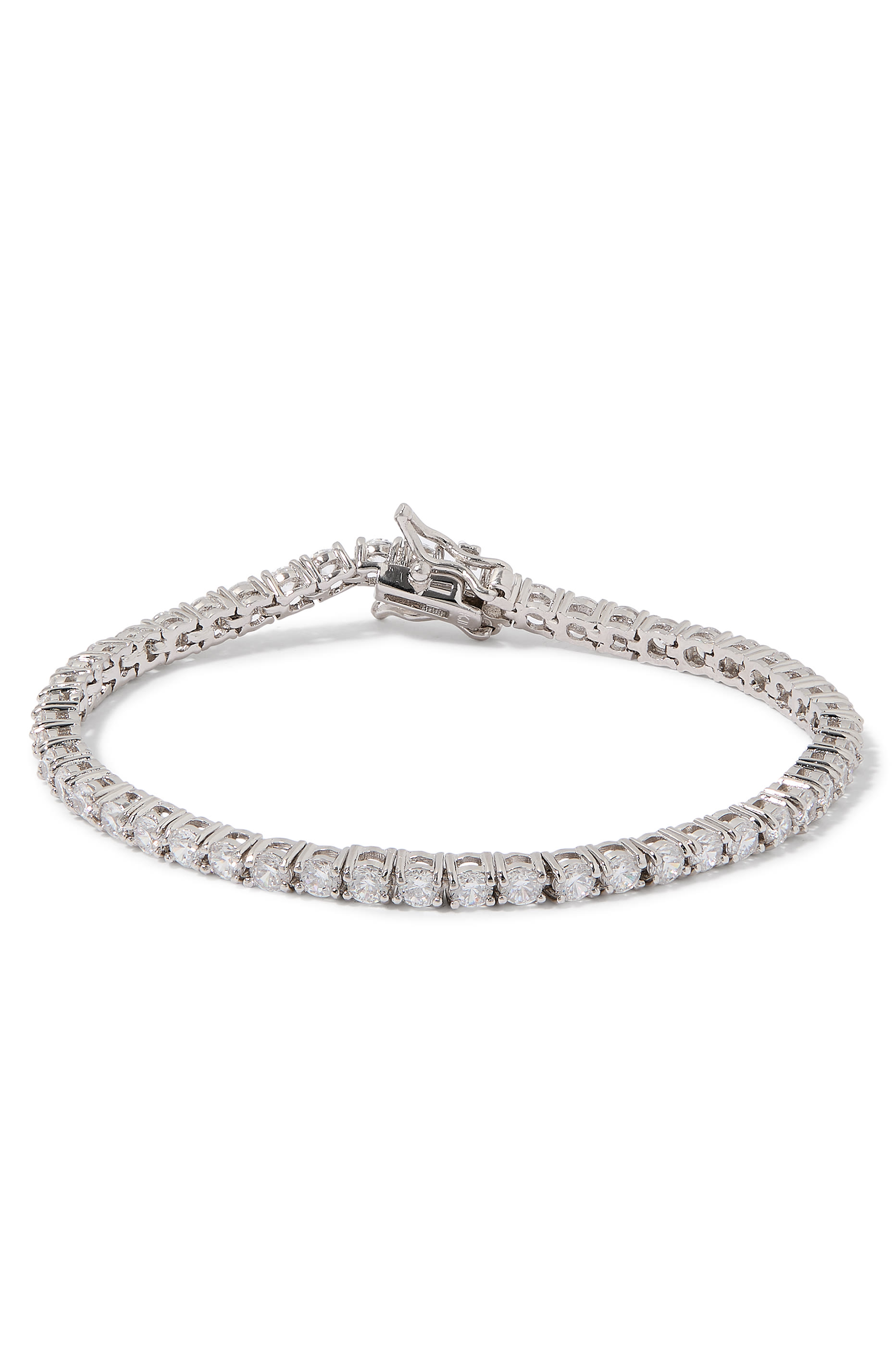 Tennis Bracelet, Rhodium Plated Brass & Cubic Zirconia
