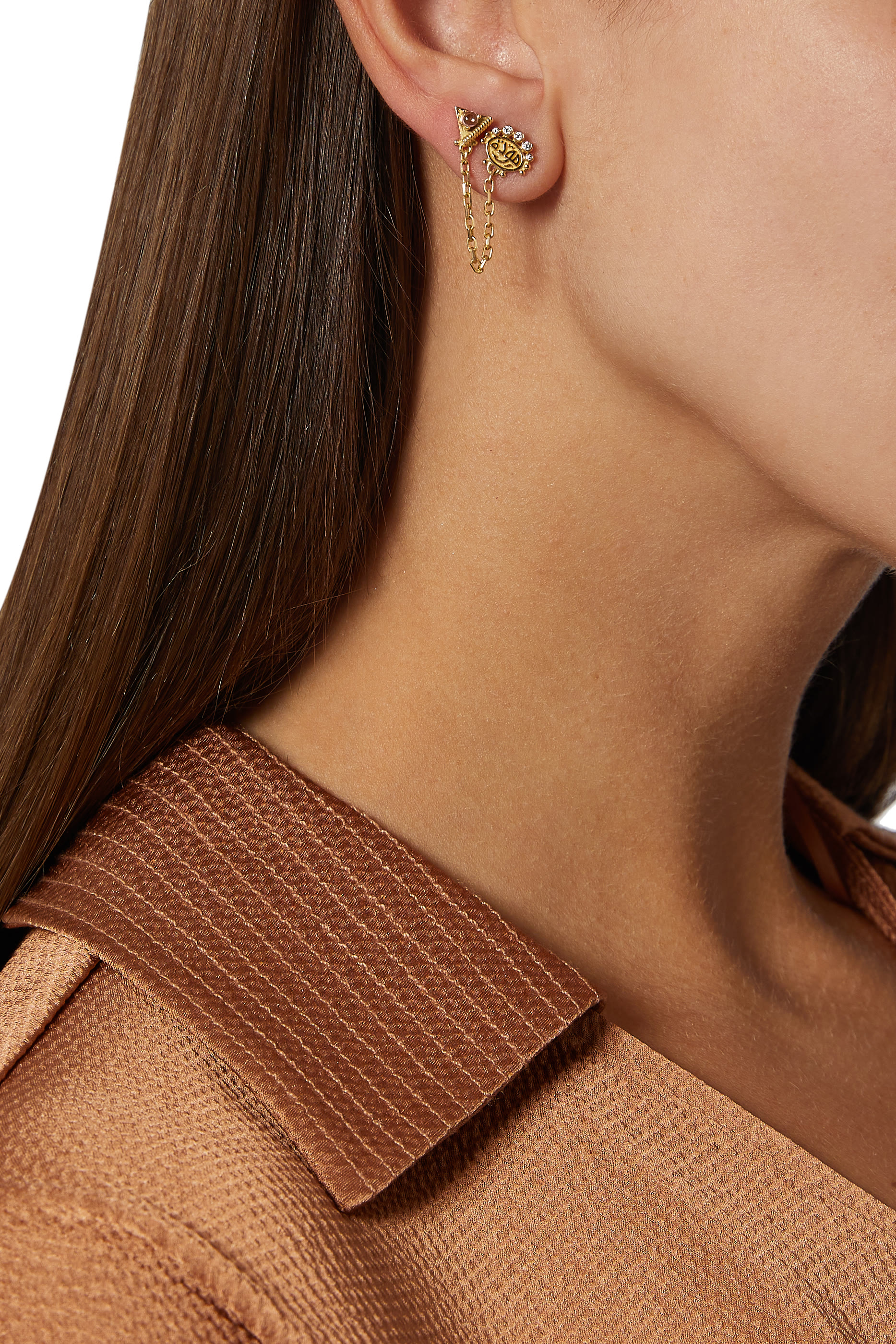 Single Chain Earring, 18K Yellow Gold & Tourmaline