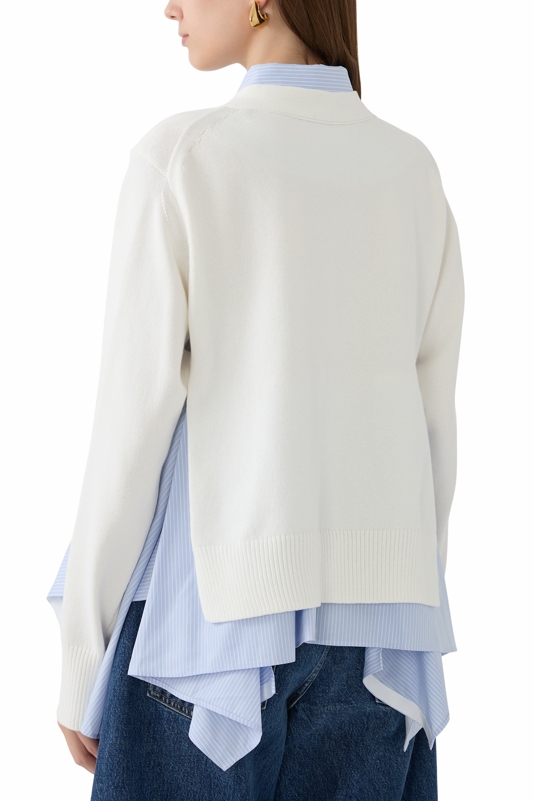 Cotton Poplin x Knit Cardigan