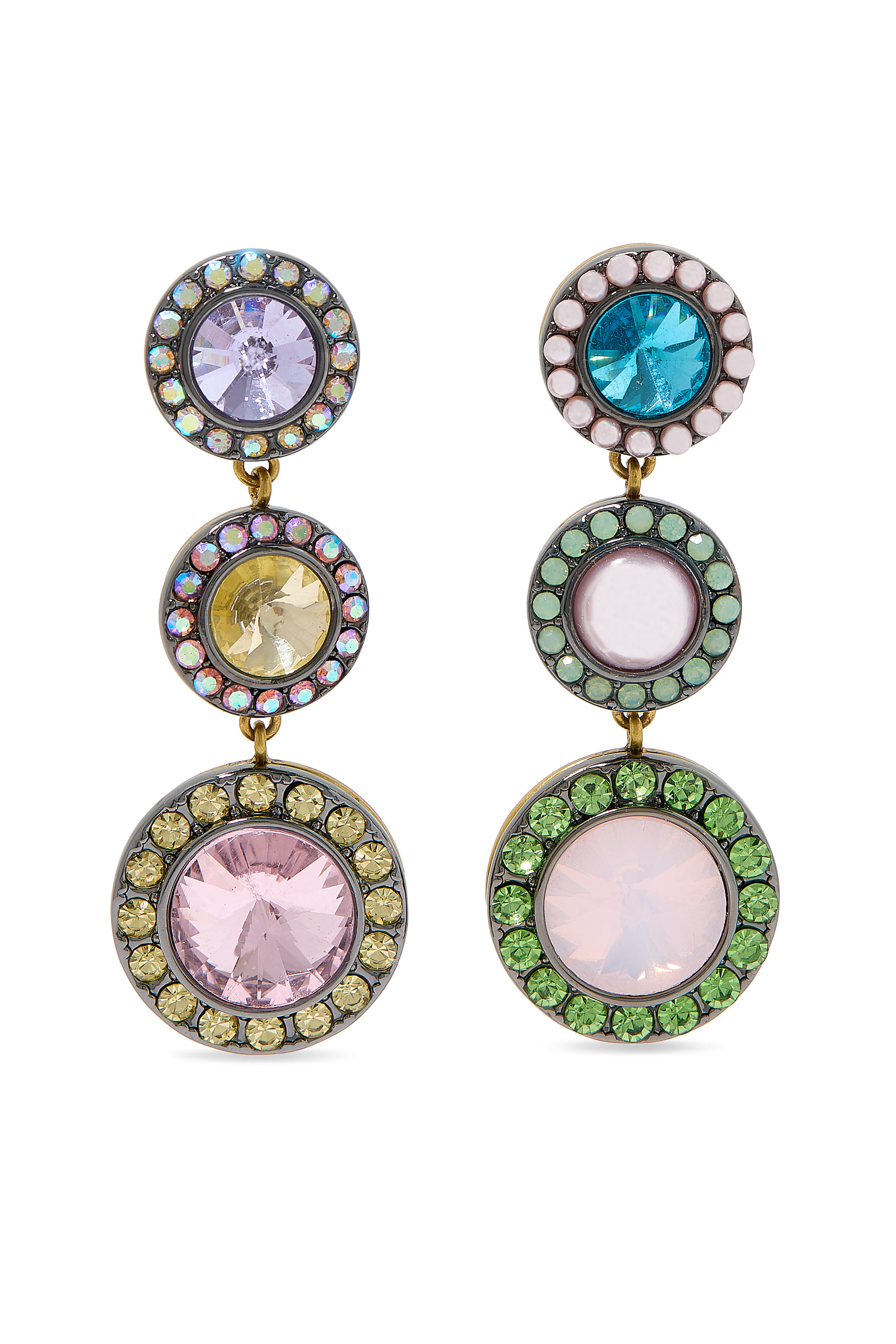 Octavia Linear Earrings, Brass & Crystals