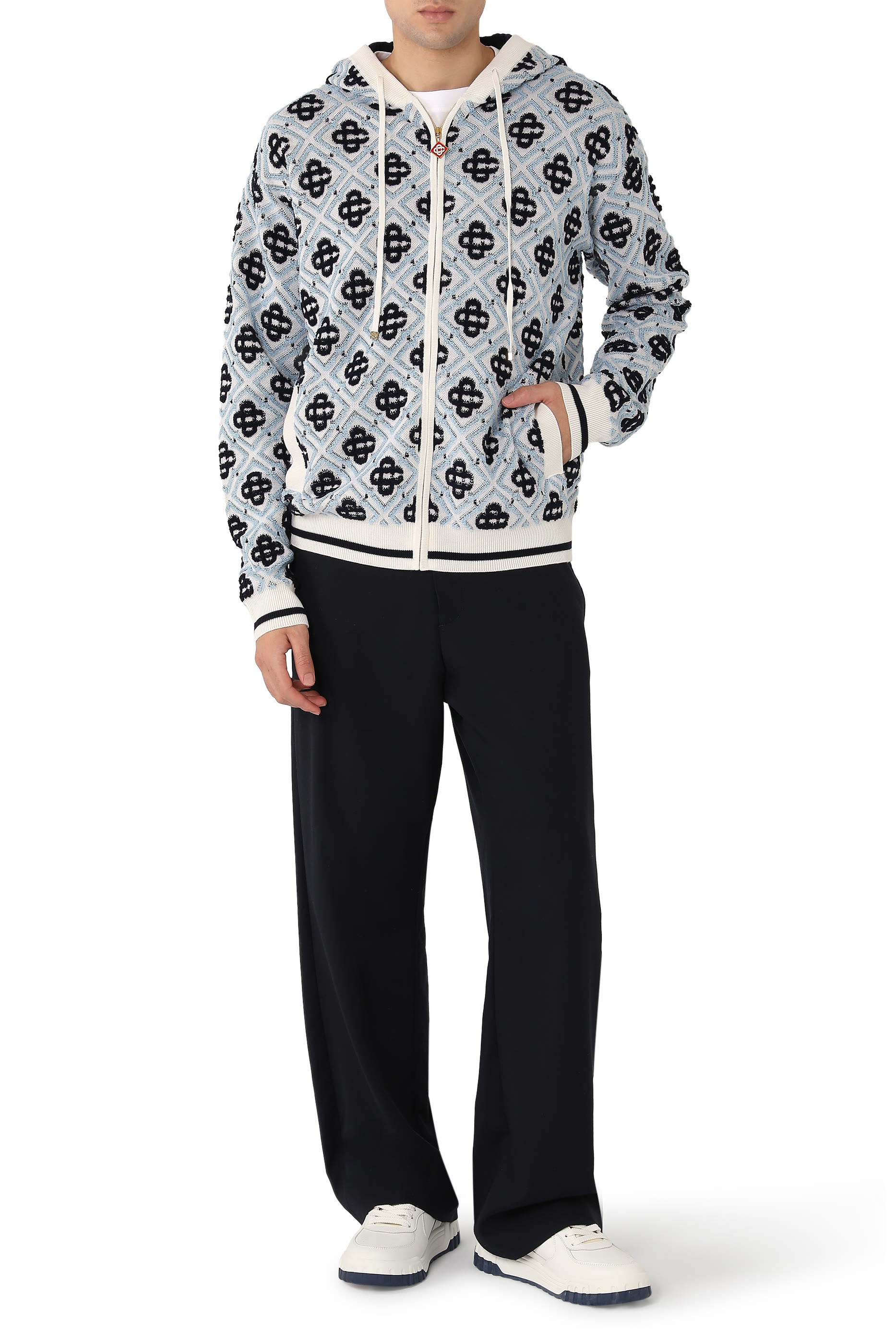  Merino Monogram Zip-Up Hooded Sweatshirt