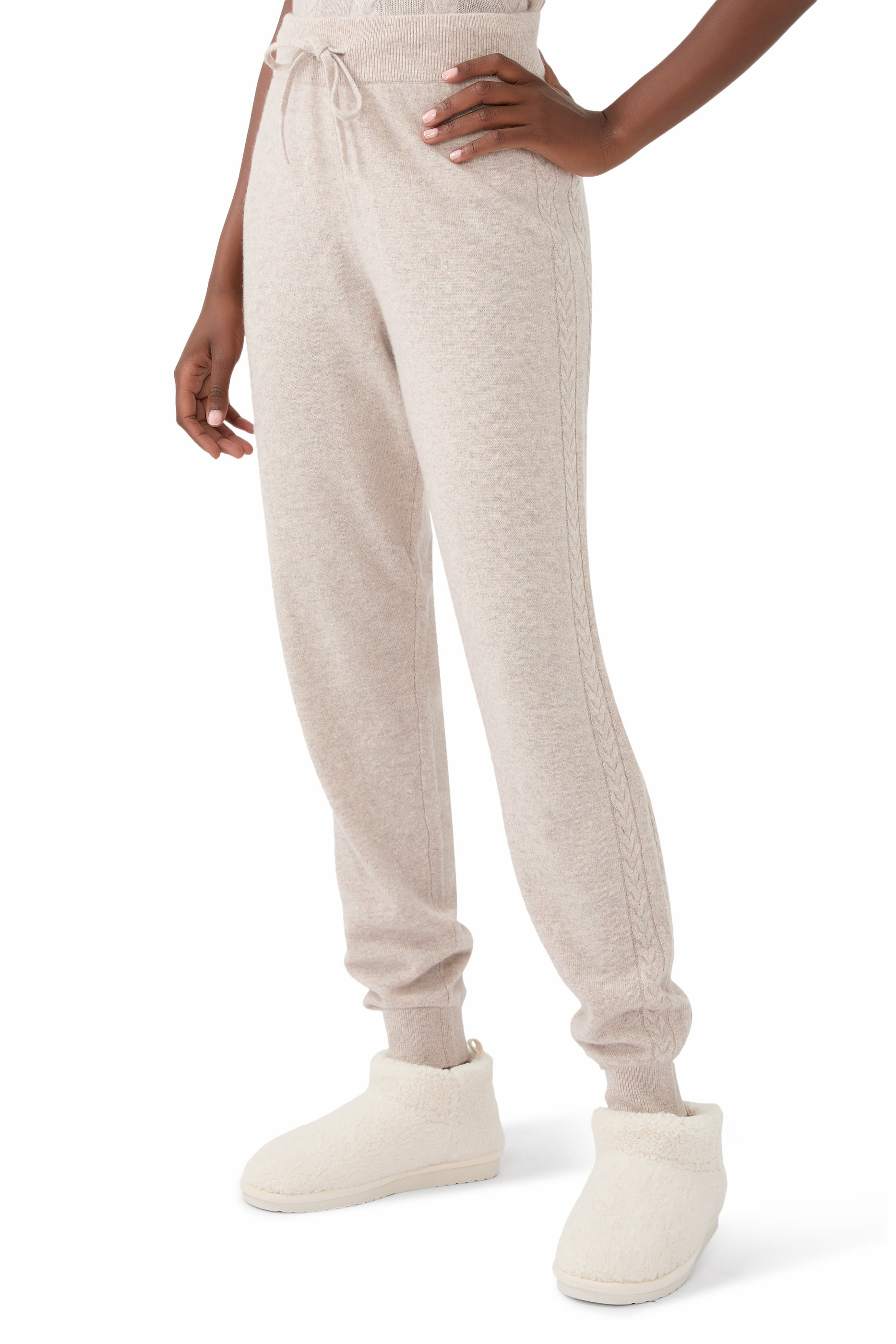 Cashmere Cable Panel Cuffed Joggers
