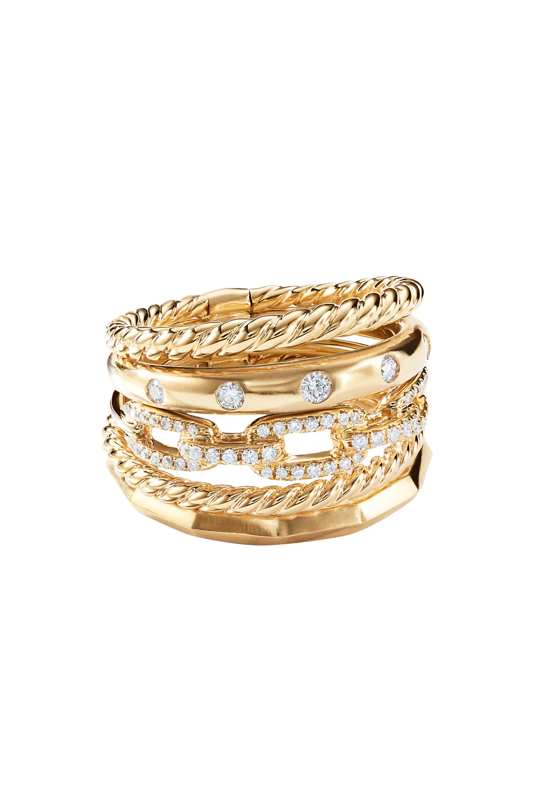 Stax Five Row Ring, 18k Yellow Gold & Diamonds
