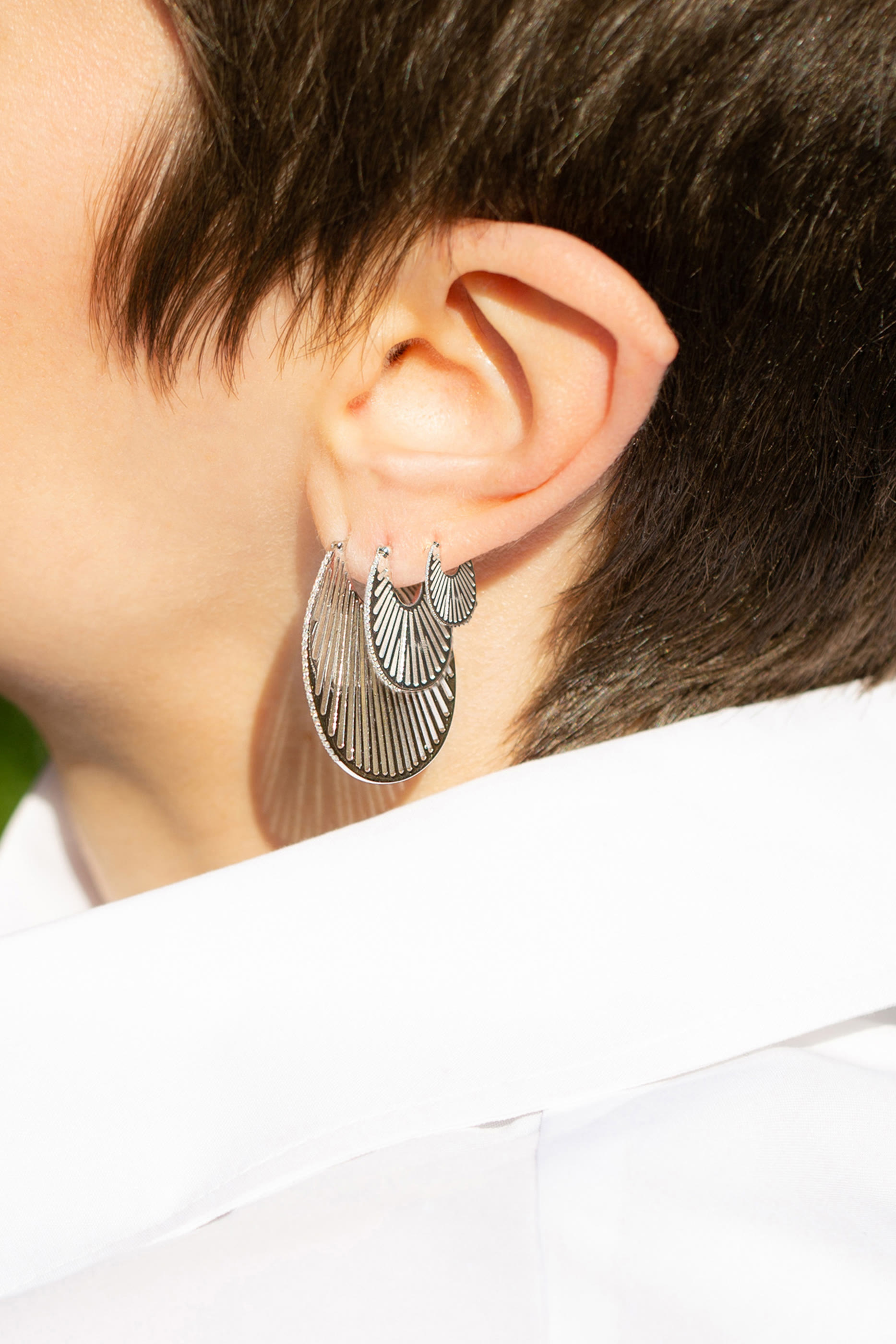 Flat Ray Size 2 Hoop Earrings, 18k White Gold & Diamonds