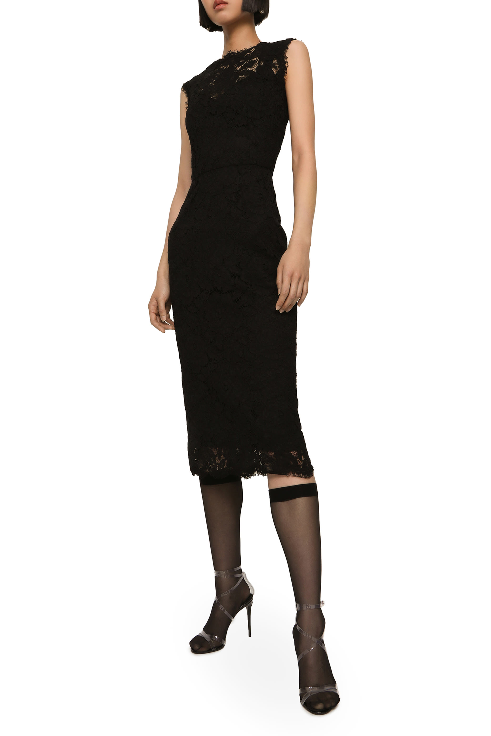 Branded Stretch Lace Calf-Length Dress