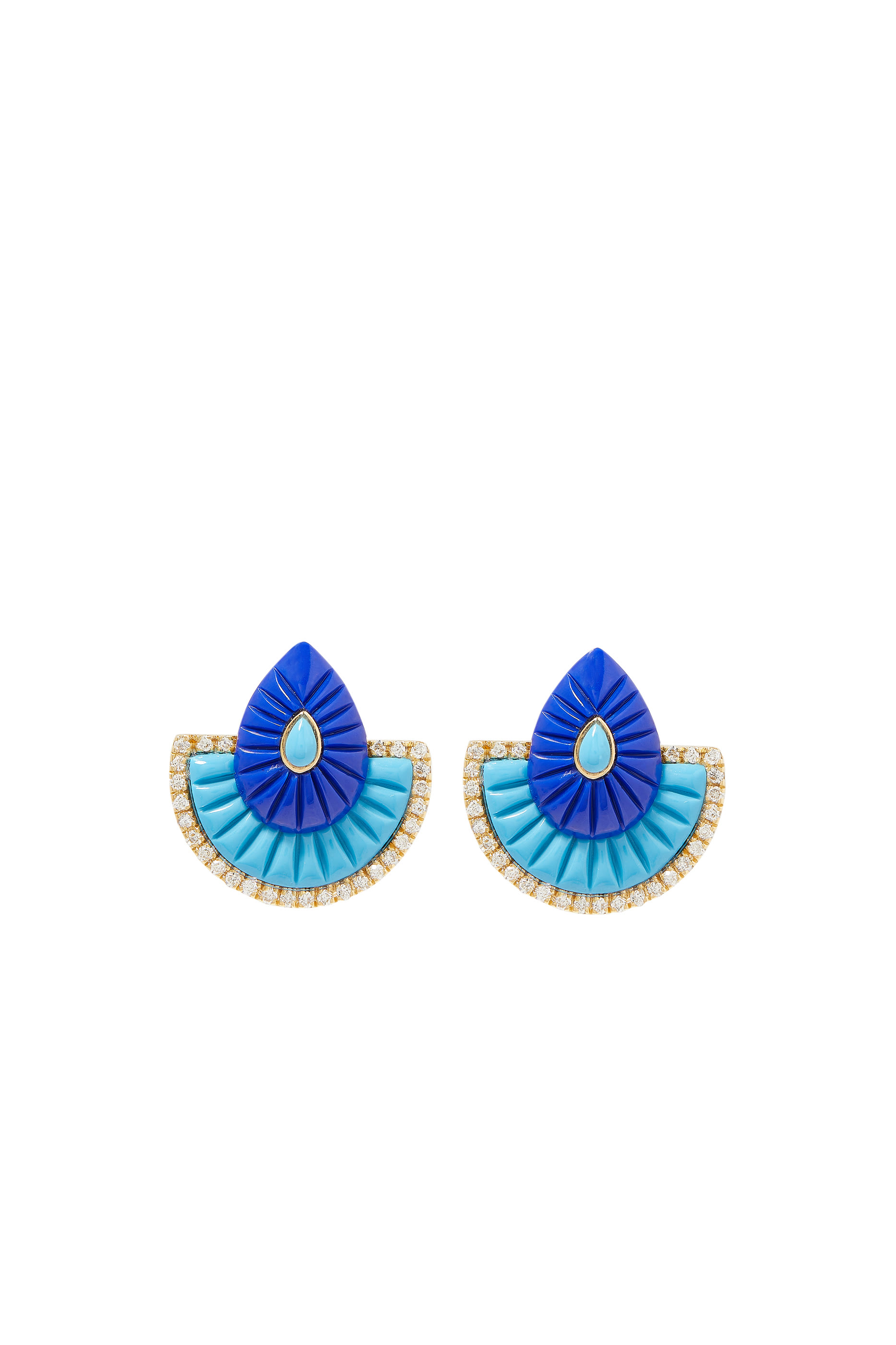 Bond Street Small Fan Earrings, 18k Yellow Gold & Turquoise Stone, Lapis Stone, Diamonds