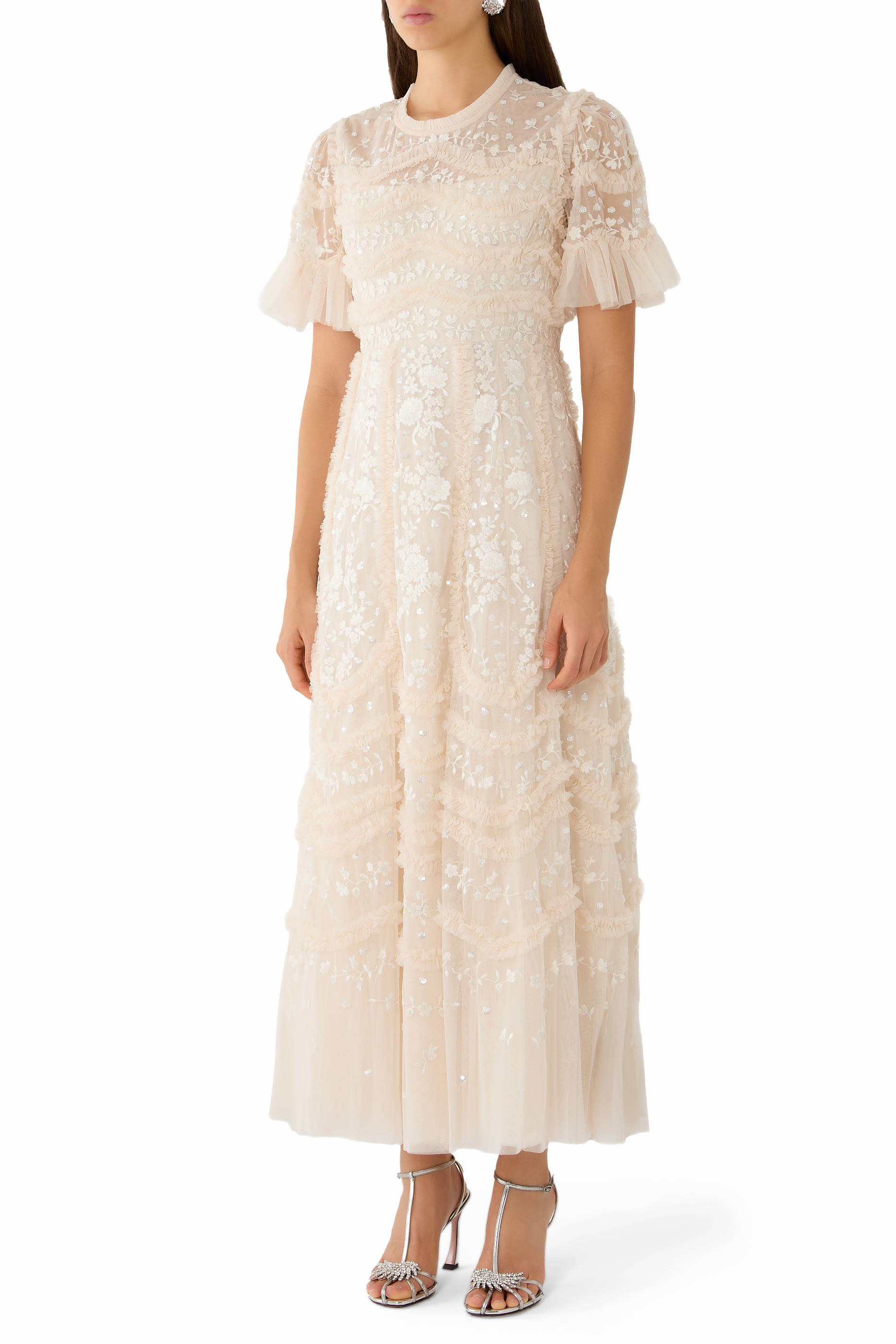 Gianna Ruffle Short Sleeve Ankle Gown