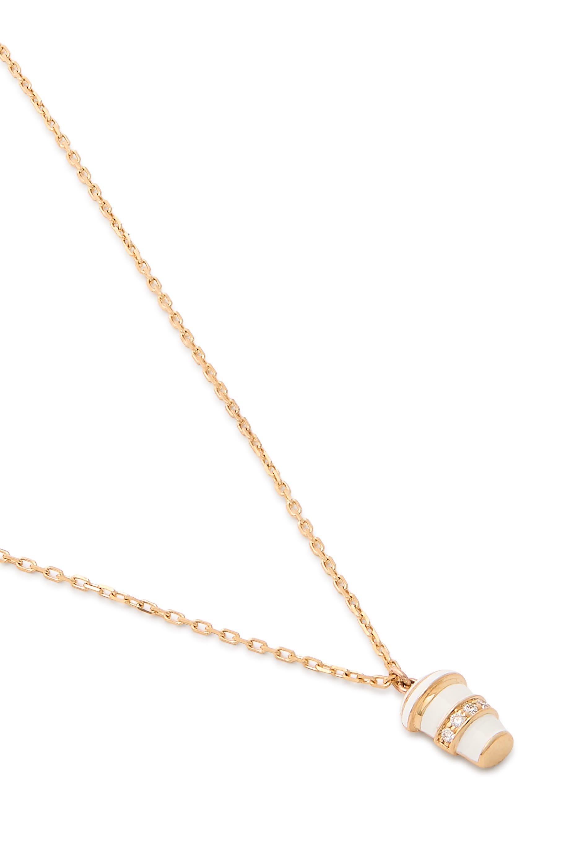 Coffee Mini Necklace, 18k Yellow Gold with Enamel & Diamonds